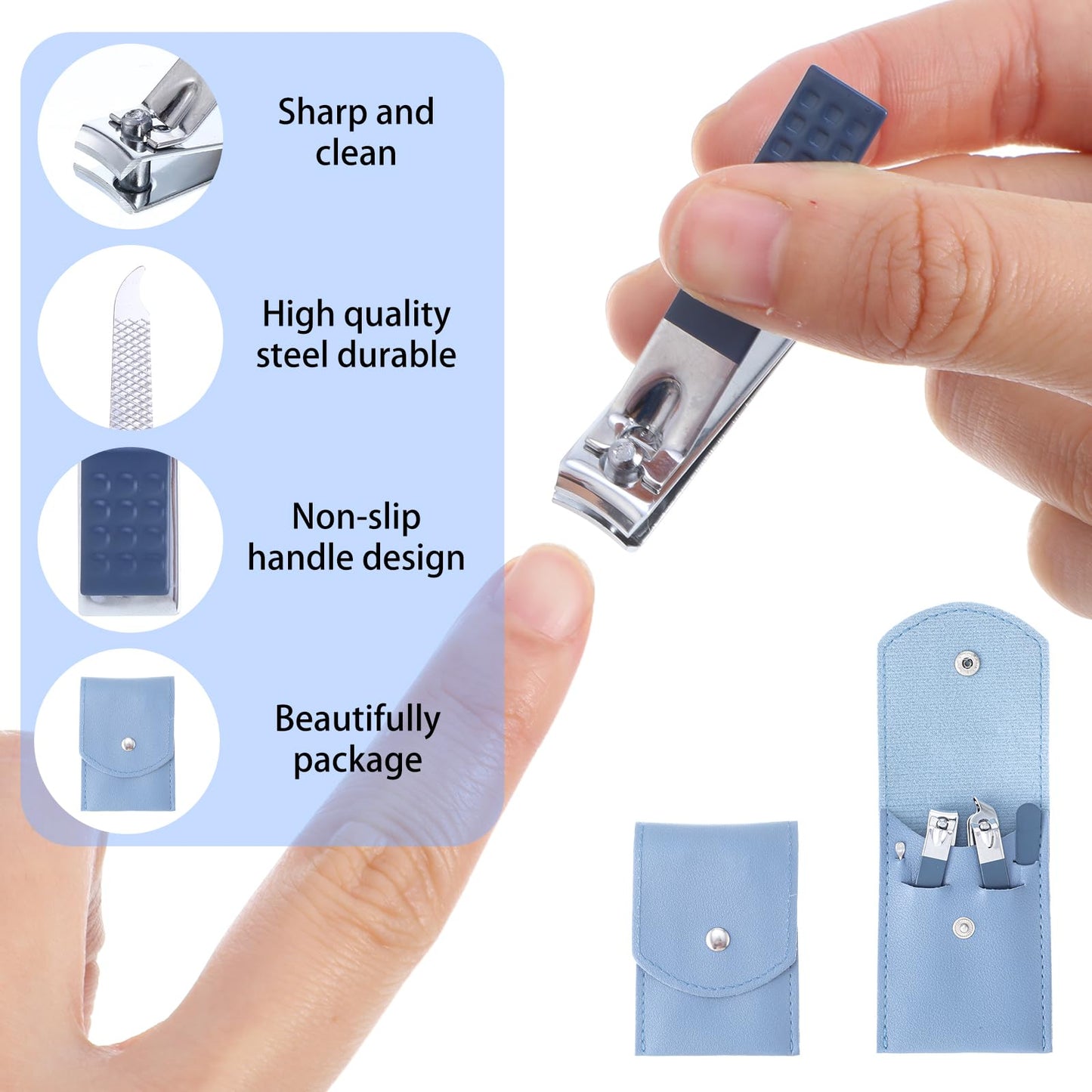 24 Sets Manicure Set Bulk, 4 in 1 Stainless Steel Fingernail Clippers Kit Nail Cutter Trimmers with Travel Case, Professional Pedicure Tools for Personal Care, Gifts, Travel and Home Use, Blue