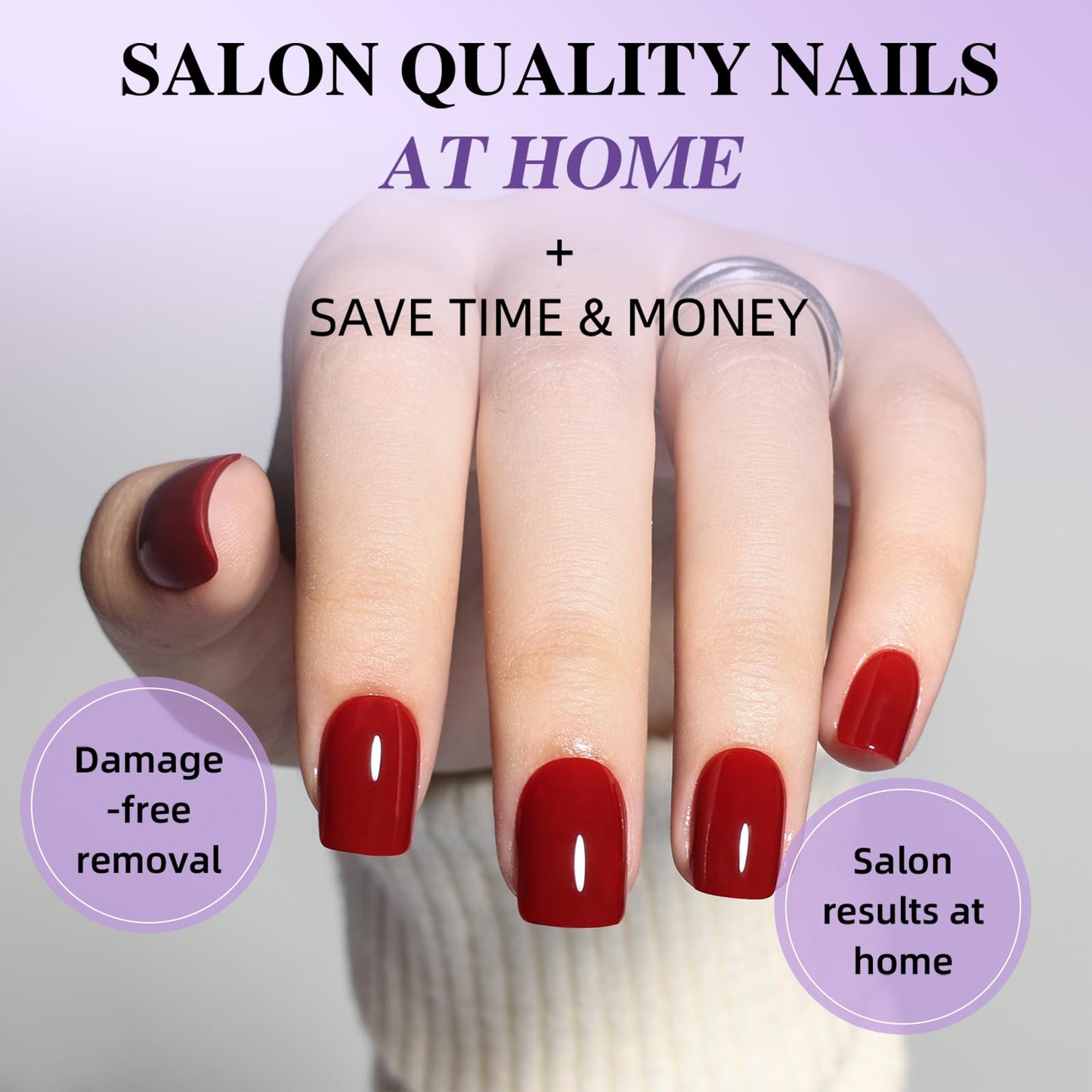 Dark Red Press On Nails - Short Square Burgundy Press On Nails for Women, Reusable Stick On Nails in 15 Sizes - 30PCS Glue On Nails Kit
