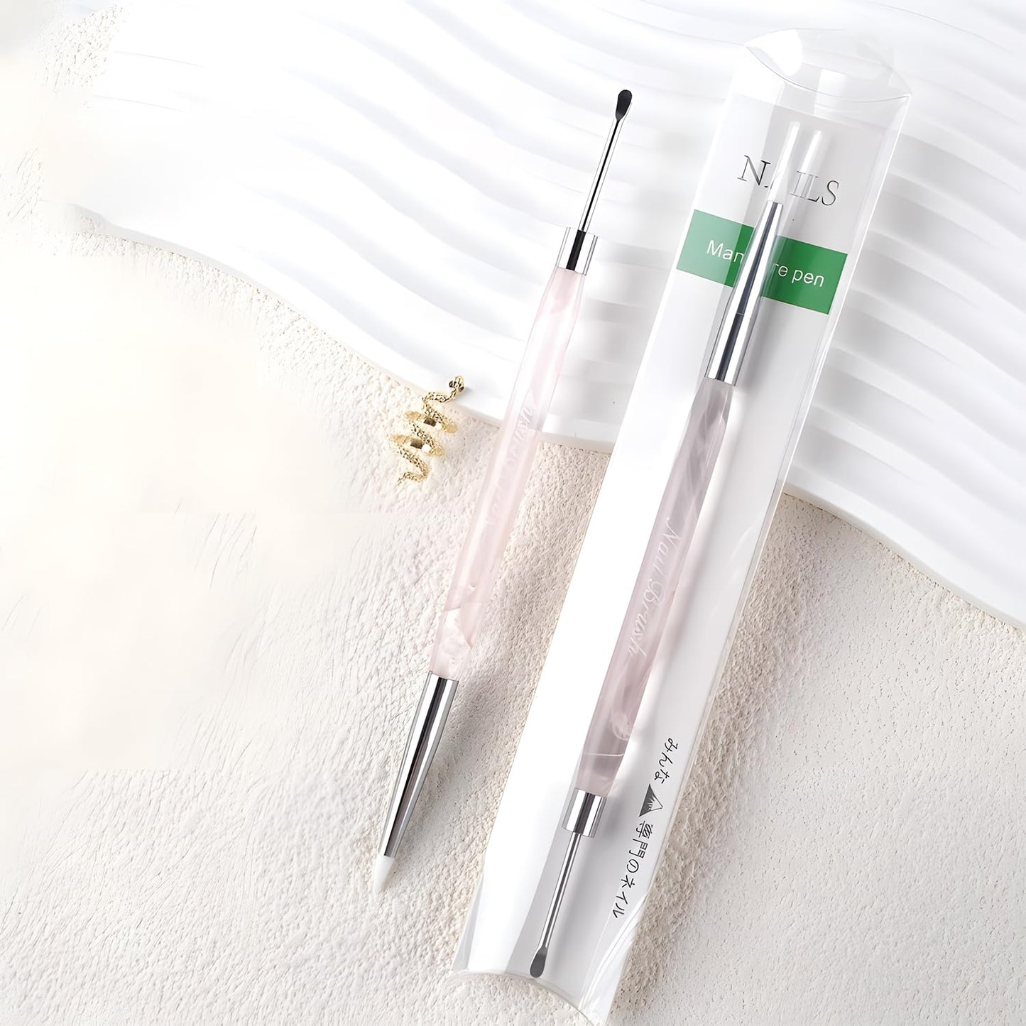 Double Nail Art Sculpture Pen: Silicone & Metal Dual Tipped Nail Brushes Silicone Nail Art Tools for Design Nail Foil Carving Drawing Shaping Effect Nail Art Pens for Home and DIY (Pink)