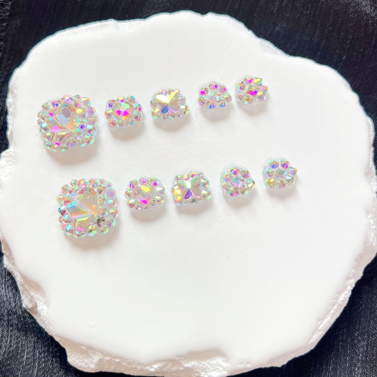 NAIL ANGEL 10PCS/SET Glamorous Handmade Press On Foot Nails Full AB Rhinestones and Gems Foot Nails Artifical Tips ZJ25 (ZJ25, M)