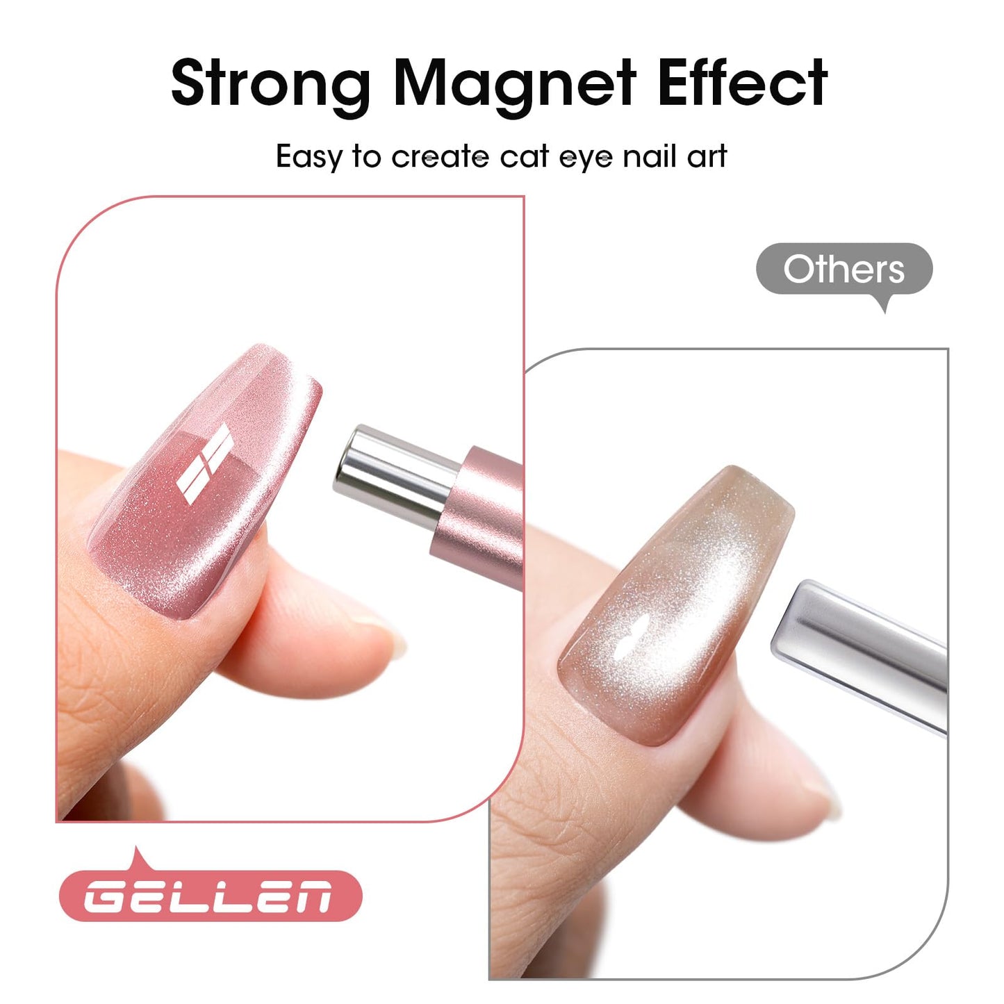 Gellen Pink Double-Ended Magnet for Cat Eye Gel Polish – Dual Cat Eye Nail Magnet Tool with Wide & Narrow Tips, Strong Magnetic Stick for Cat Eye Nail Art DIY Salon Use