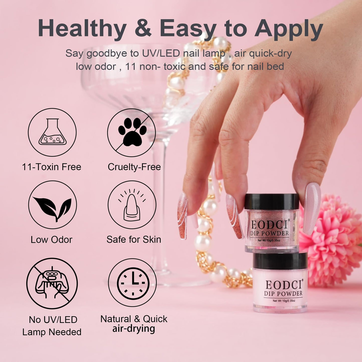 Eodci Dip Powder Nail Kit Starter, 6 Colors Glitter Dark Black White Dipping Powder Kit With Base & Top Coat/Activator/Brush Saver, Nail Art Manicure Salon DIY for Daily at Home Party Gifts for Women