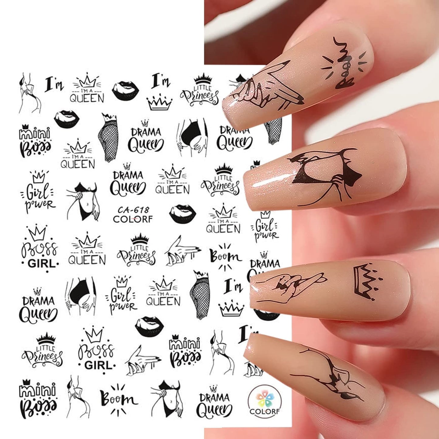 6 Sheets Sexy Girls Nail Stickers and 6 Sheets Silver Nail Stickers