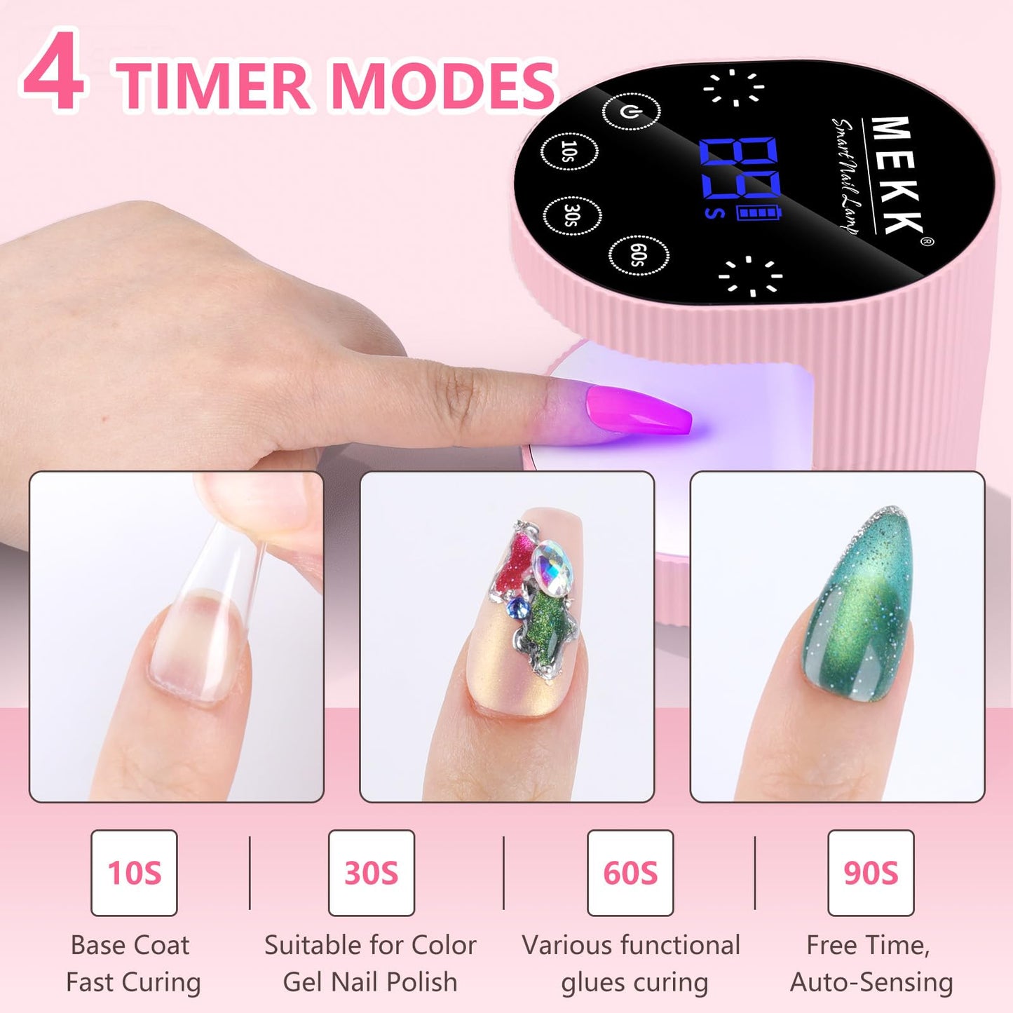 MEKK Cordless Mini UV Light for Gel Nails - 24W Rechargeable Mini UV LED Nail Lamp with Touch Control & Auto Sensor,Small Flash Cure Lamp,4 Timers,Portable Nail Light for Tavel & Home Use-Light Pink