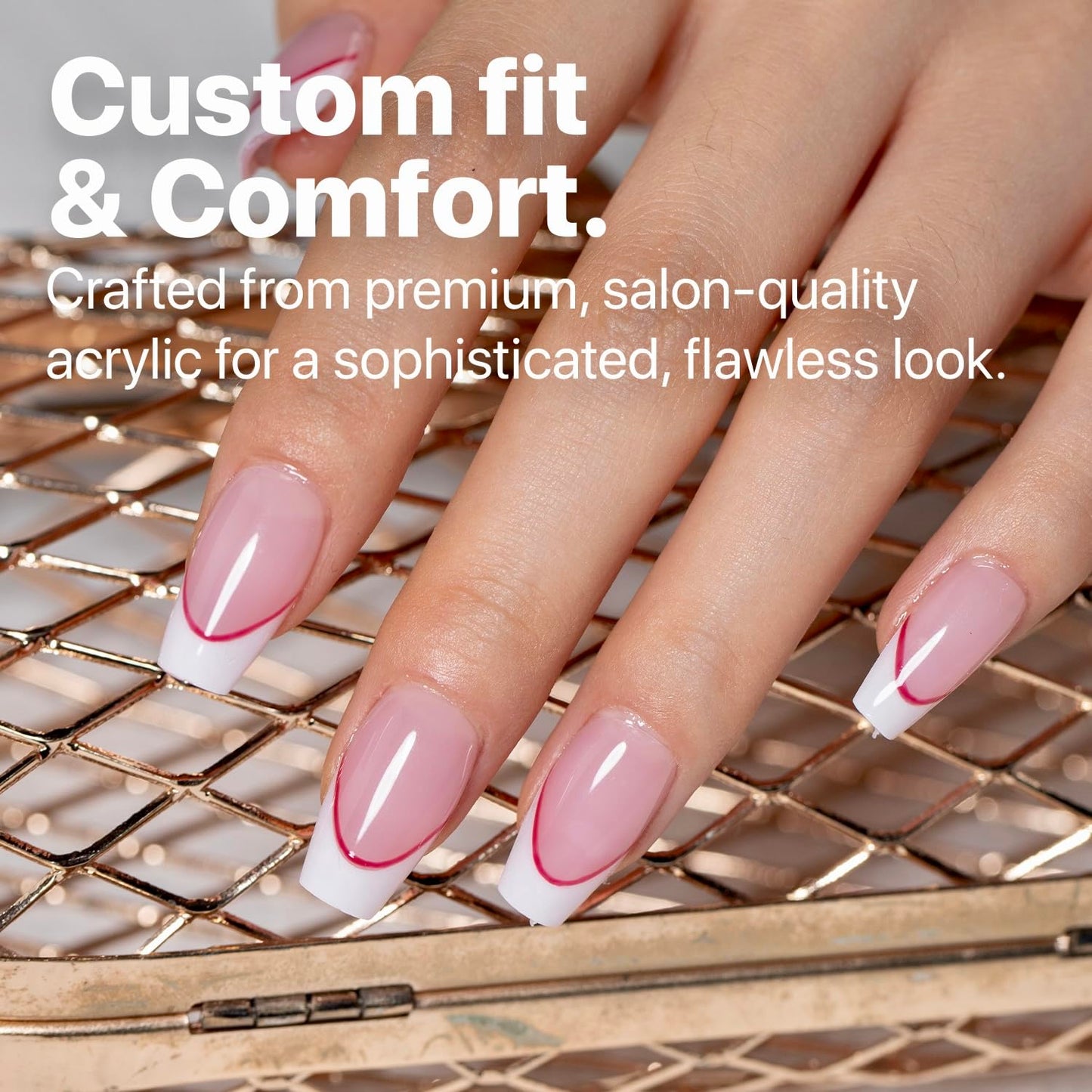 SXC Cosmetics French Tip Press On Nails Pink Short Coffin 160 Pieces in 16 Sizes Ultra Fit with Pre-applied Tip Primer and Base Coat, No Need to File Fake Nails for Nail Art DIY X-Pro Tips