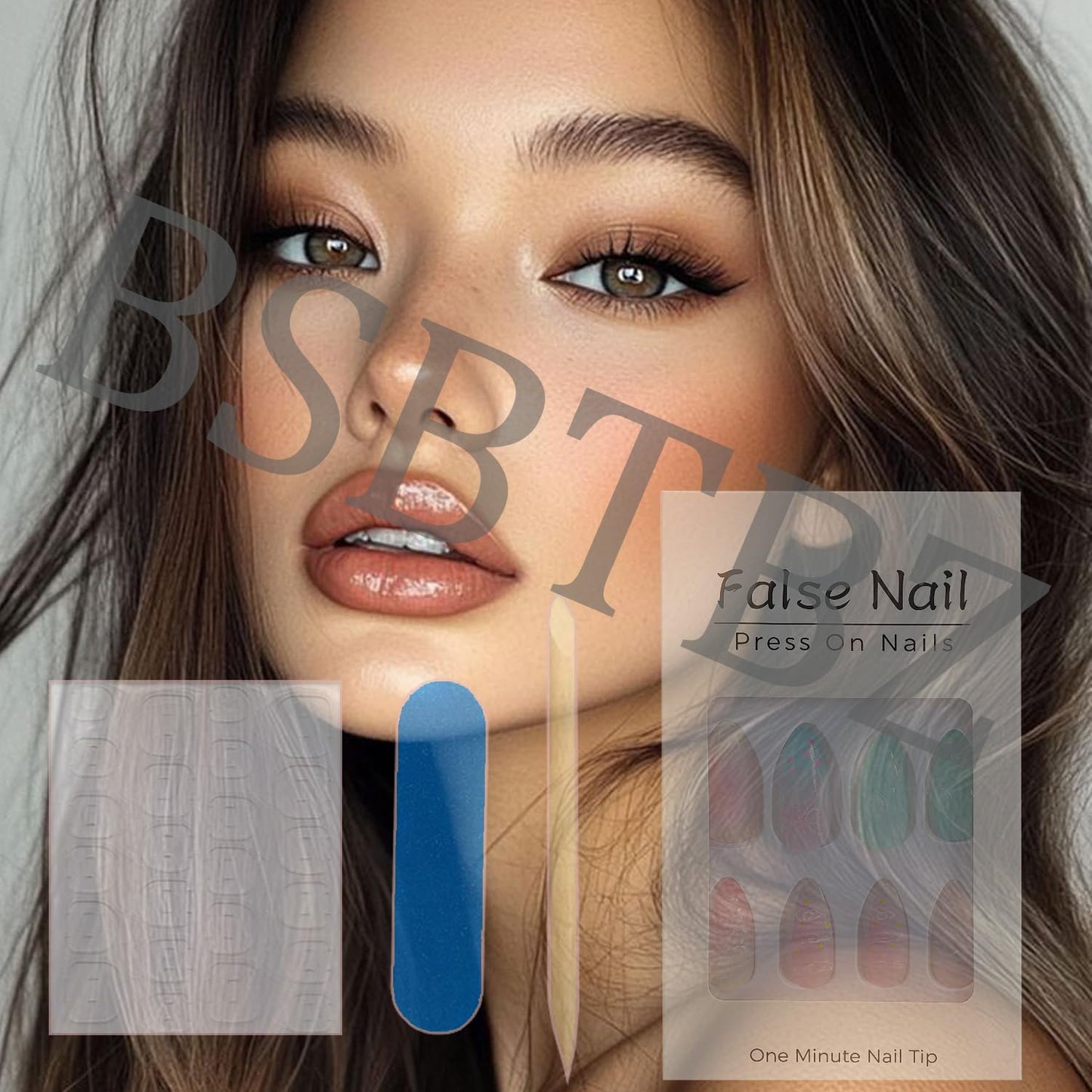 24Pcs Almond Press on Nails Medium Fake Nails with Brown Flower Designs French Nails Star Press ons Pearl Jewelry Glue on Nails 3D Gold Texture False Nails Acrylic Nails Cute Stick on Nails for Women