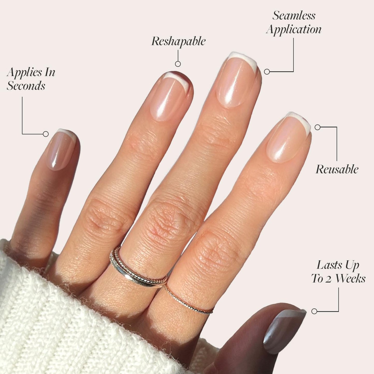 Glamnetic Press-On Nails Bundle - La Perle & Think Pink | Squoval White Nails with French Tips | Light Pastel Pink Short Oval Fake Nails | Reusable, Salon-Quality Nail Kits