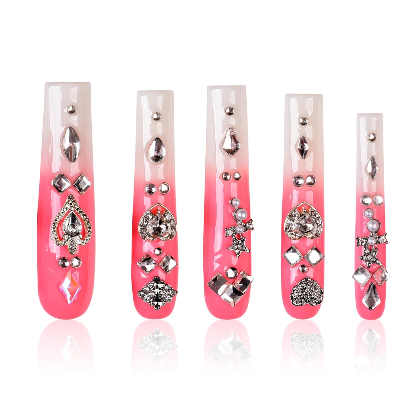 Tmani 10pc/set Extra Long Handmade Press On Nail Hot Girl's Long Ballet Nails Square Nail Full of Diamond Glitter Decoration Fake Nails Suitable For Girls Festival Parties and Birthday Gift (134,L)