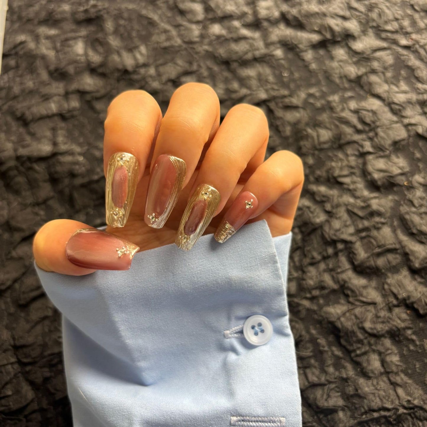 AKA Unicorn Dark Red Press On Nails Medium Long Square Fake Nails with Luxury Cat Eyes Design Stick On Nail for Woman Gift（Large Size）
