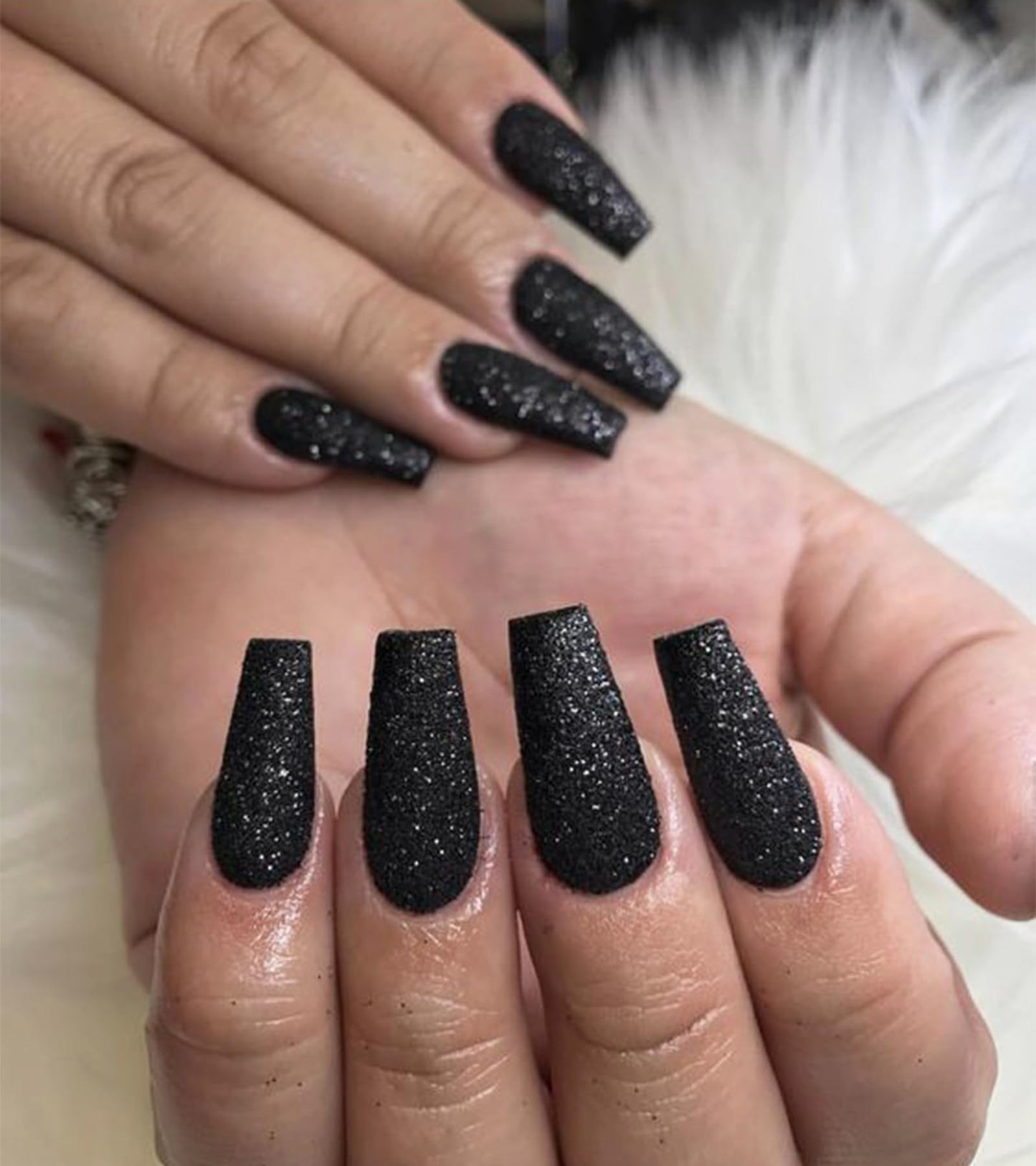 Aegenacess Black Press On Nails Coffin - Long With Glue Stickers, Glitter Stick On for Women, Light Weight in 12 Sizes, 24pcs Fake Nail Kit