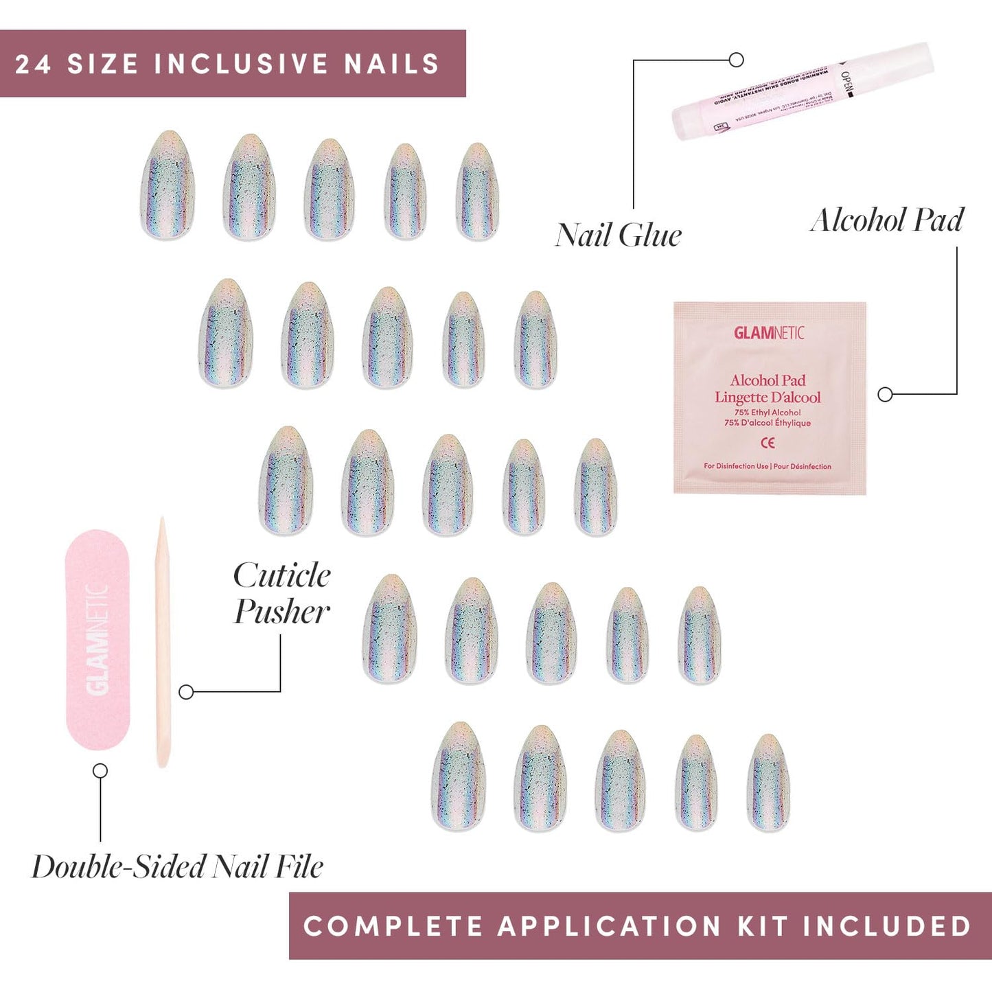 Glamnetic Press-On Nails Bundle - Stardust, Fairy Dust & Think | Oval Glossy Light Yellow Fake Nails | Oval Beige-Pink False Nails with a Metallic Finish | Light Pastel Short Ova
