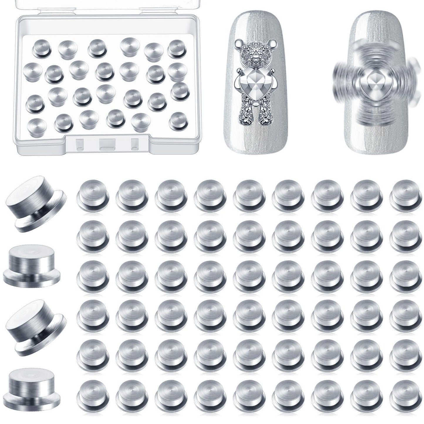 Leelosp 60 Pieces Spinning Nail Charms Bulk Nail Art Rotating Charm Bearing Tool Rings Jewelry Rotating Tools 3D for Women Girls Crafting Jewelry Accessories(silver, 0.16 x 0.2 x 0.1 Inches)