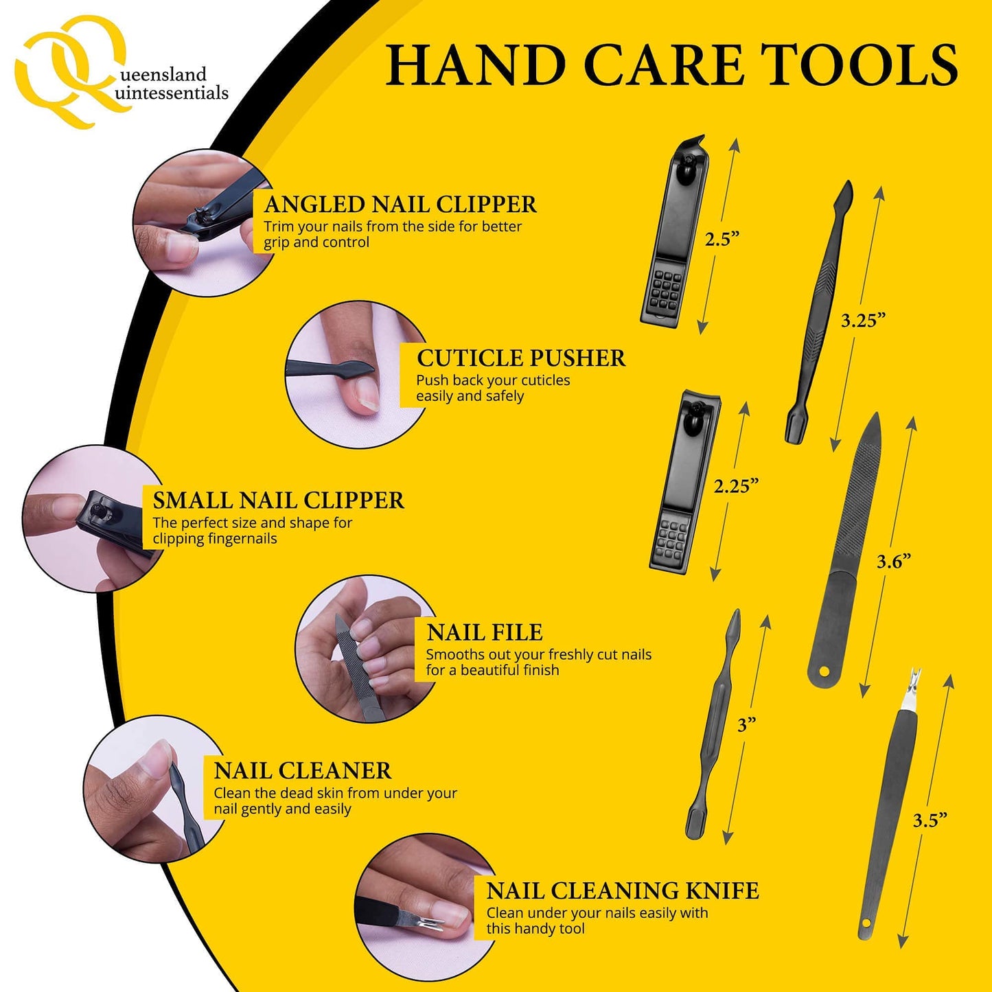 Queensland Quintessentials Manicure Kit for Women - Complete Nail Care Set with Toenail Clippers for Thick Nails - Ideal for Seniors - Professional Nail Nippers & Clippers - Perfect for Home Use