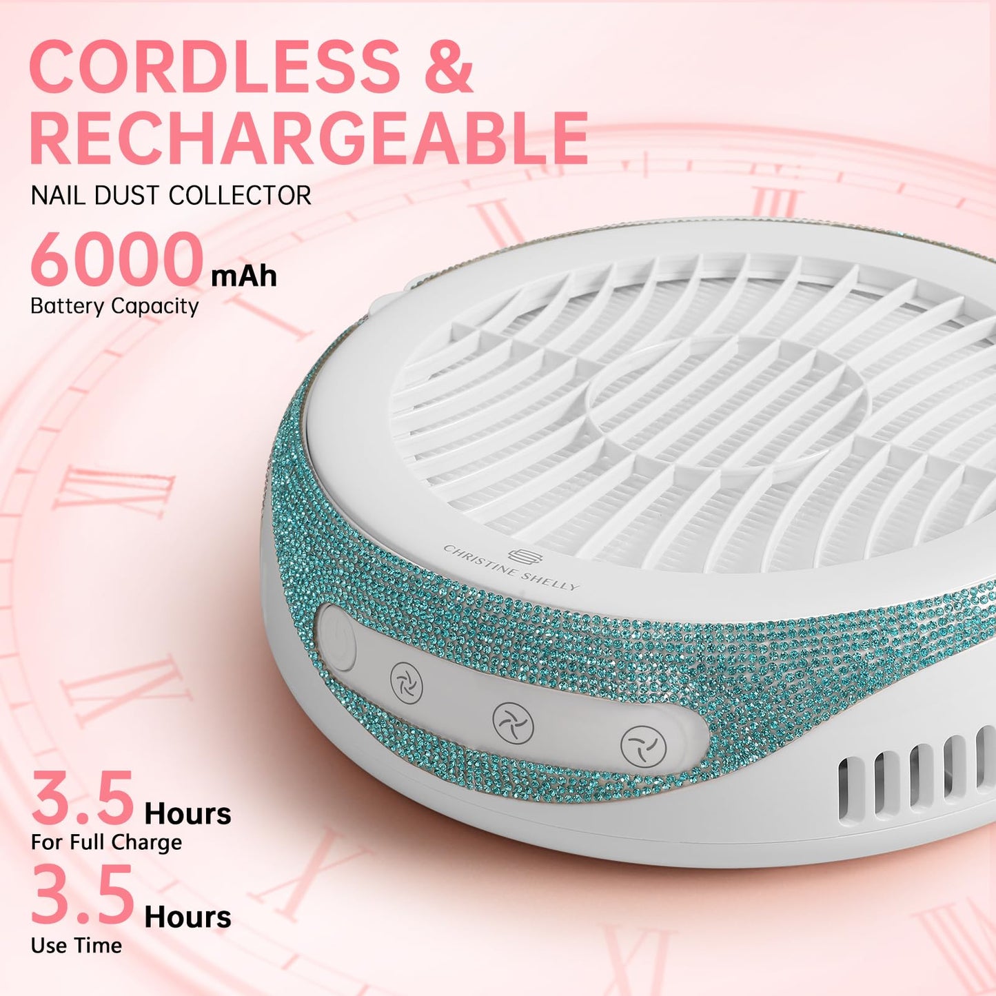 CHRISTINE SHELLY Nail Dust Collector, Cordless Dust Collector Nail Tech, Powerful Vacuum Fan Vent Dust Collector Extractor Dust Suction Machine for Acrylic Nails Polishing, Low Noise, Nail Salon&Home