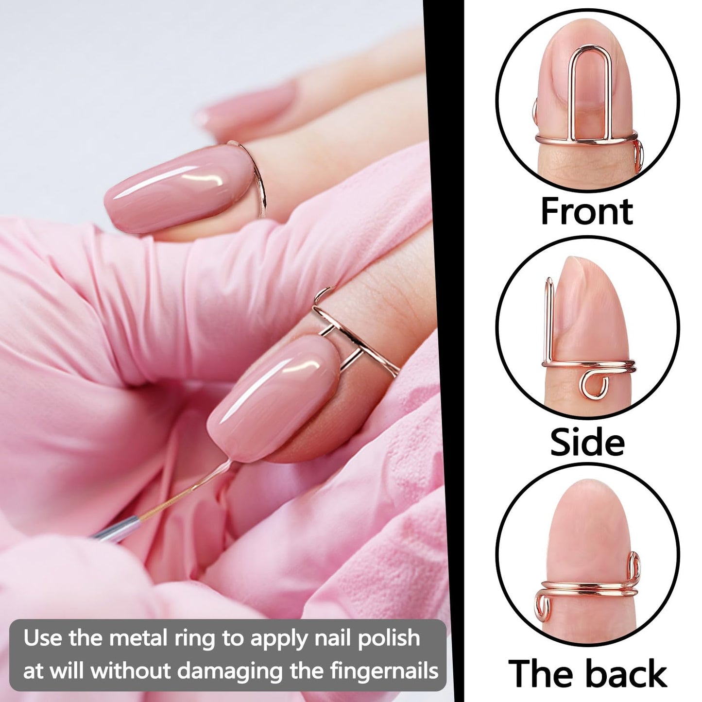 Bagentry 20 Pieces Detachable Nail Rings Rose Gold, Adjustable Fingernail Rings for Women Girl Gift, Reusable No Glue Metal Nails for Fingers Art Decoration (Rose Gold)