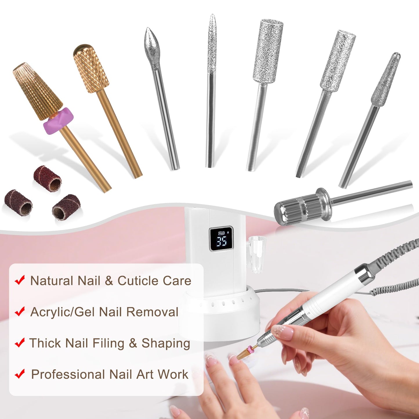 Professionl Nail Drill,80w Brushless Pro Electric Nail Drill 35000rpm HoMove Cordless Nail Efile, High Torque, Quiet & Vibration-Free Electric Nail File for Nail Technicians,Home DIY