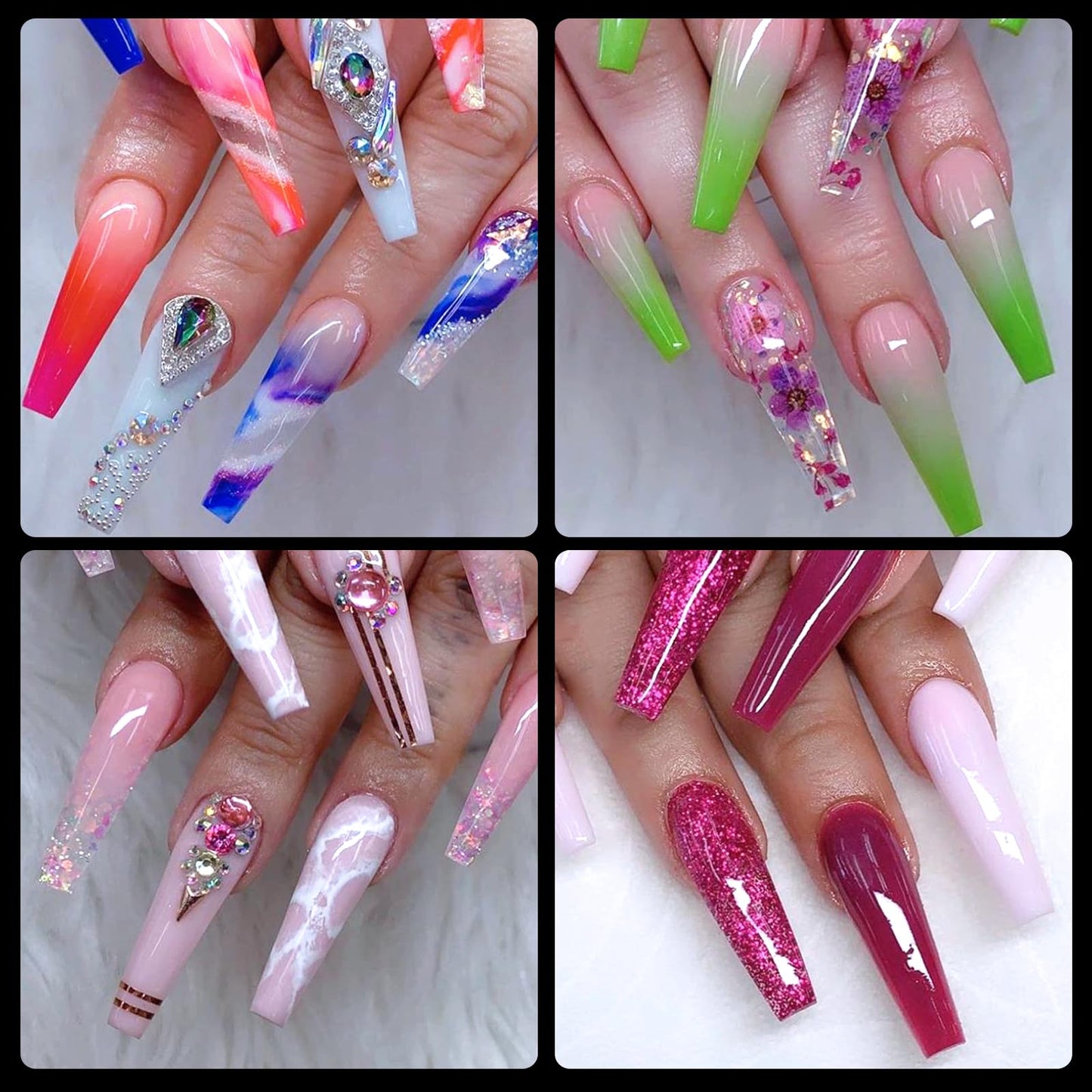 LoveOurHome 240pc XXL Coffin Nail Tips Clear Fake Nails Extra Long Press on Nails Coffin Acrylic Nail Full Cover Ballerina Artificial Fingernail Soft Gel False Nails 12 Sizes for Gel Nail Extension