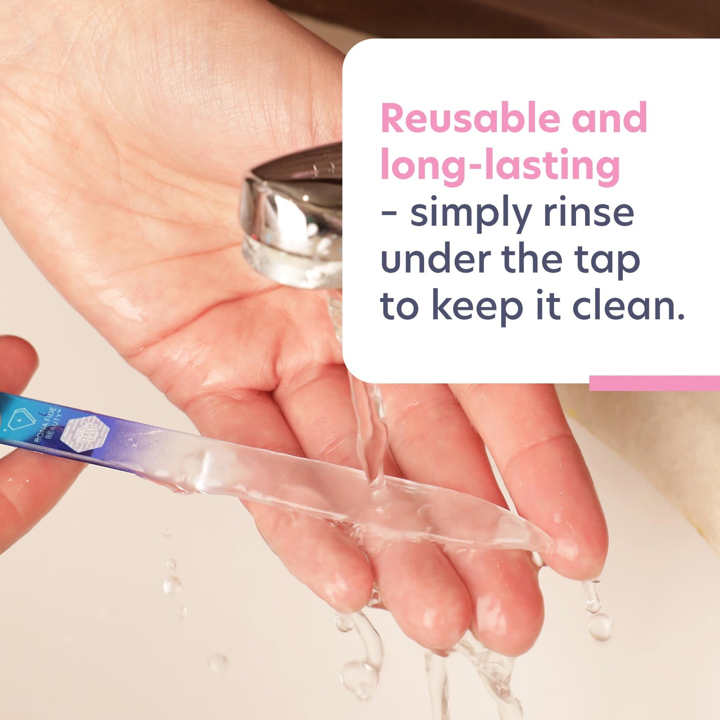 Bona Fide Beauty Glass Nail File with Case, Aqua Cobalt Czech Glass Fingernail Files Handcrafted from the EU. Ideal Nail Care Tool for Natural Nails.