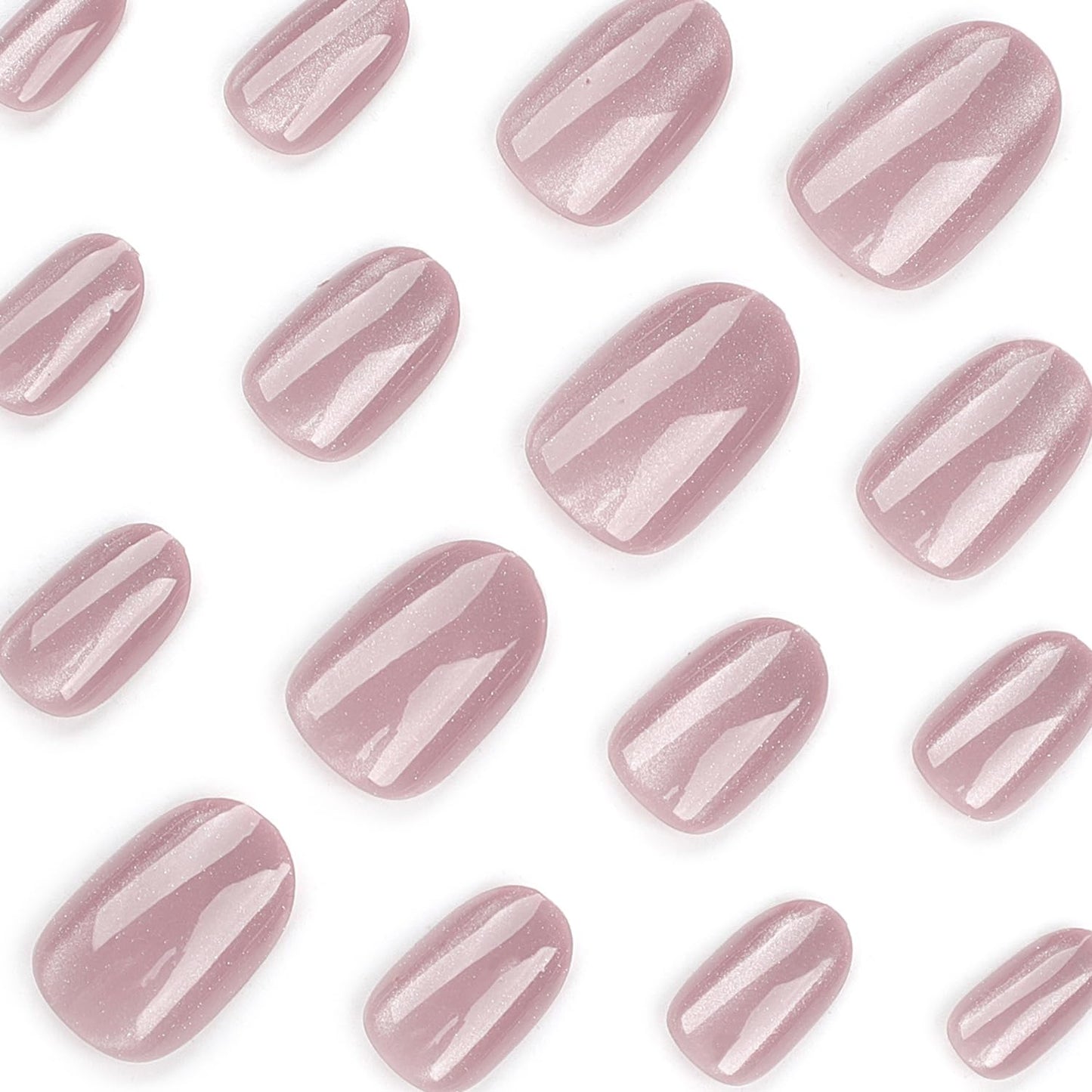 Short Press On Nails Almond Pink Glitter Fake Nails Press Ons With Glitter Design False Nails Glossy Full Cover Stick On Nails Pink Reusable Acrylic Glue On Nail For Women Nail Decorations 24Pcs