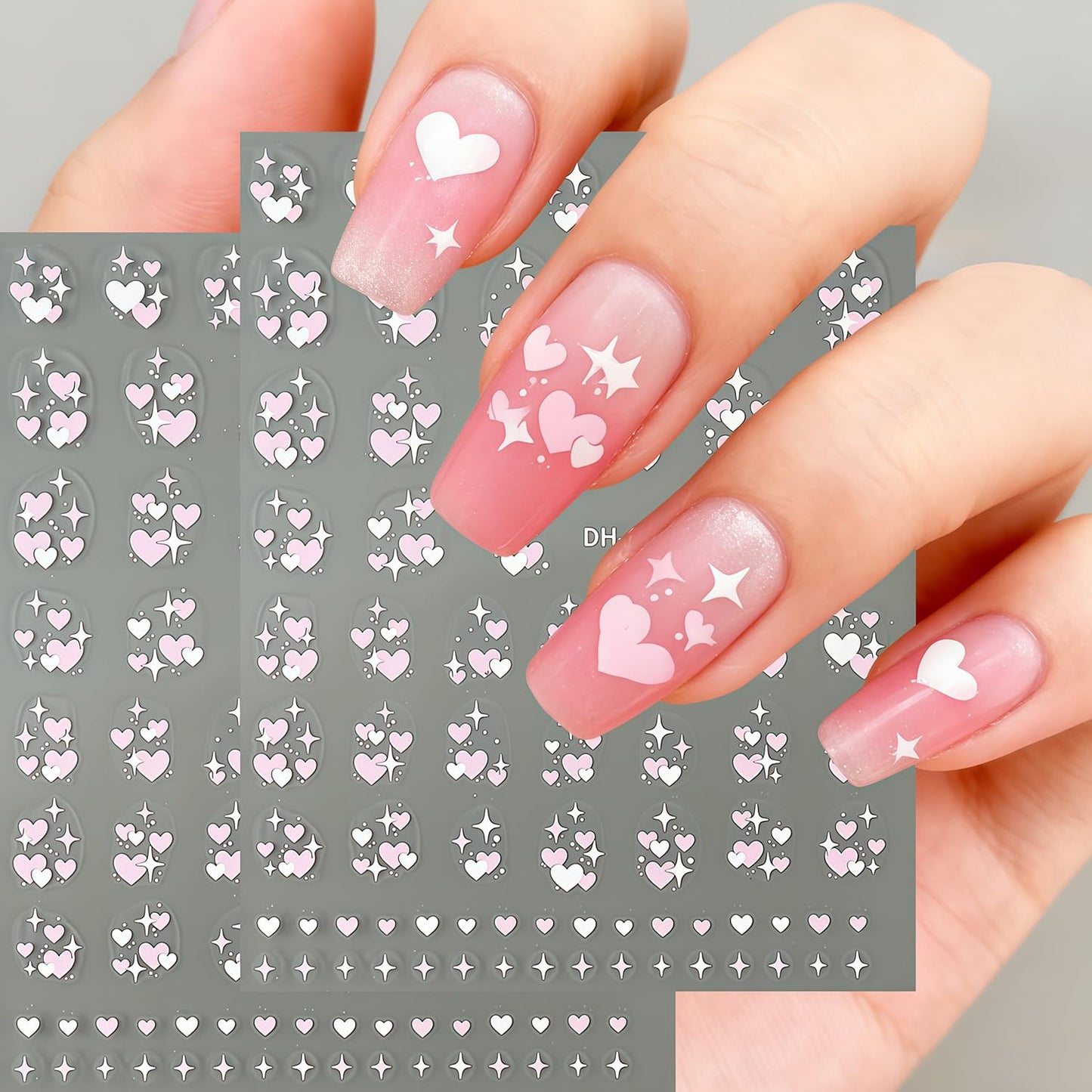 8 Sheets Heart Nail Art Stickers Valentines Nail Decals 3D Self Adhesive Black White Red Blue Pink Heart Nail Stickers Valentine Love Nails Decals Sticker Decoration for Women Holiday DIY Manicure