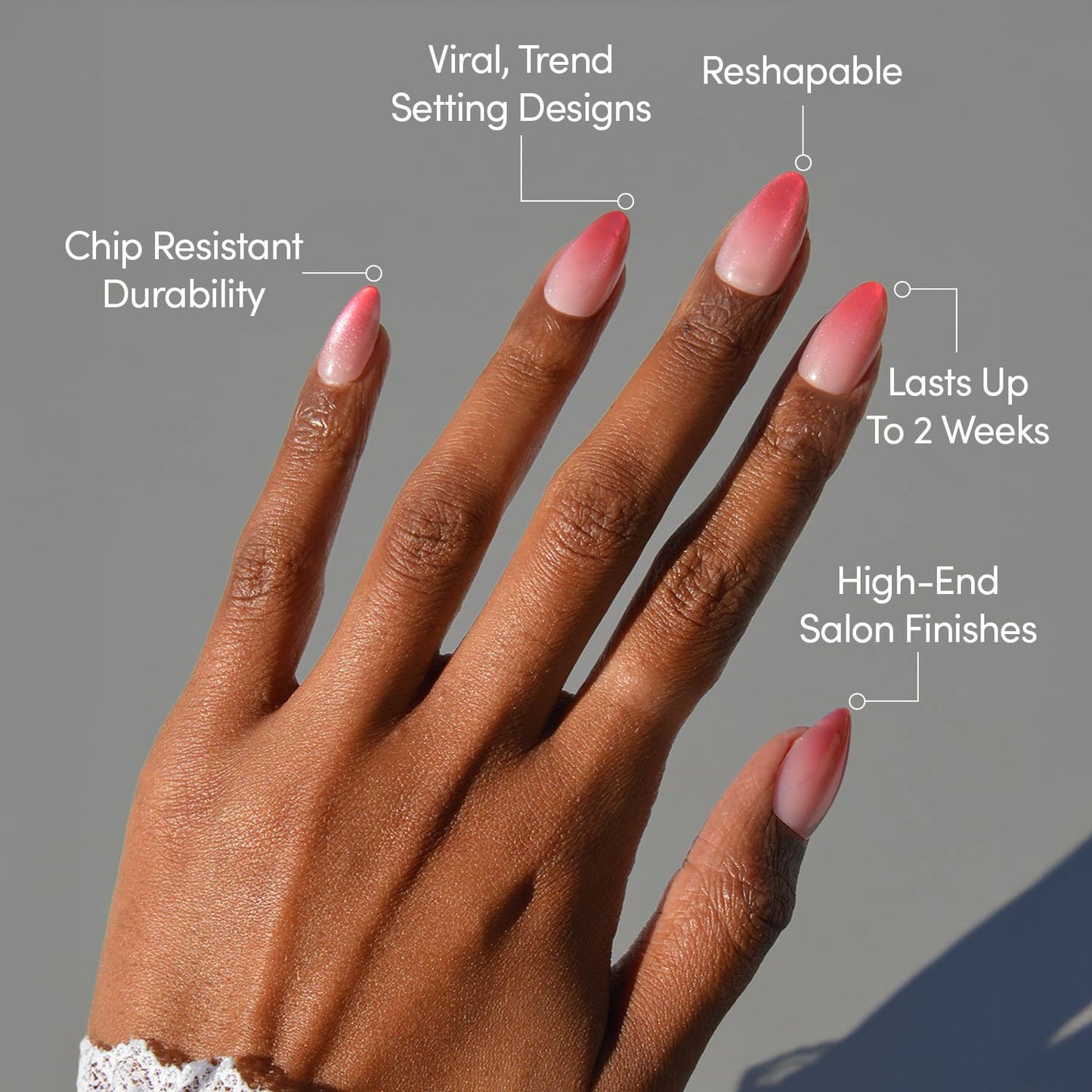 Glamnetic Press On Nails - Faded Feelings | Spring Nails | Short Almond Fake Nails with Pink Velvet Ombre Tips in a Velvet & Glossy Finish, Salon Quality | 15 Sizes - 30 Nail Kit with Glue