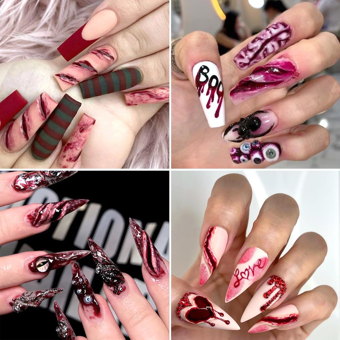 1Sheet Blood Scar Nail Art Stickers Decals 5D Embossed Horror Halloween Nail Stickers Self-Adhesive Wound Designs Nail Decal Bloody Scars Nail Sticker for Women DIY Manicure Decoration Supplies