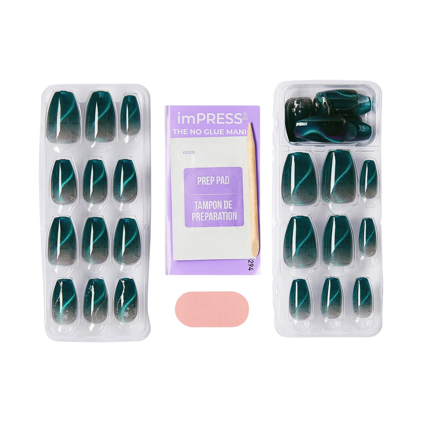 Impress X WICKED: FOR GOOD Press On Nails, ‘Unleash Your Magic’, Green, Medium Coffin, New Improved Adhesive, Up To 10 Day Hold, Includes 30 Fake Nails, 1 Prep Pad, 1 Manicure Stick, 1 Mini File