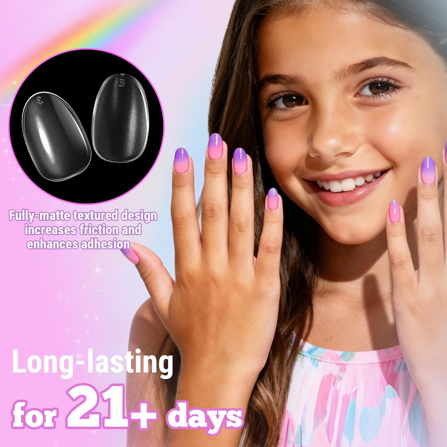 krofaue Short Kids Press on Nails - 260Pcs Clear Full Matte Soft Gel Almond Nail Tips DIY Nail Extension Gift for Children Girls with 13 Sizes (12-16 years old)