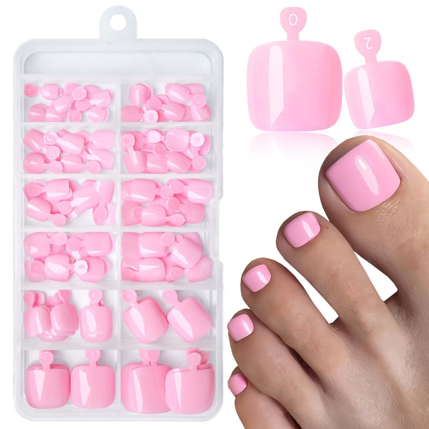 LoveOurHome 120pc Pink Press on Toenails Women Fake Toe Nails with Glue Tabs, Pink Fake Toenails Press on Toe Nails Glue on Toenail Acrylic Toes Nail Tips Artificial False Toenail for Women Girls