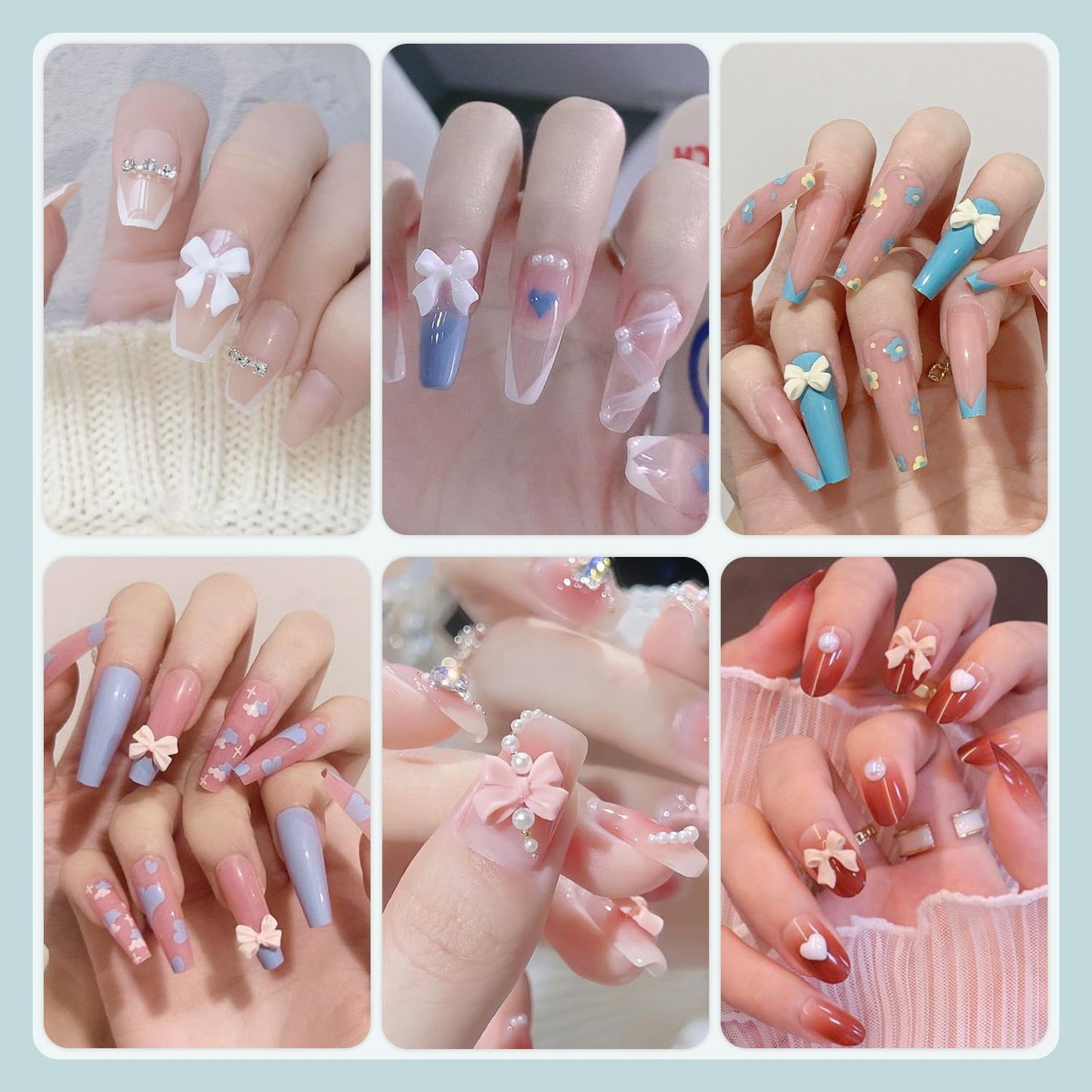 600 Pcs 3D Cute Nail Charms and Flatback Pearls Set 3, Pink&White&Black Nail Bows + Pink&White Star Heart Cute Nail Jewels + 2-4mm White Nail Pearls for Nail Art DIY Decoration with Pickup Tools