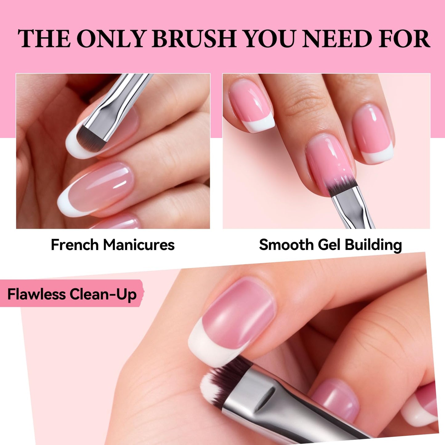 French Brush for Nails & Gel Polish Clean Up, Dual-Use Metal Handle Nail Art Brush with Cap for French Tips, Acrylic, Polygel | Professional Manicure Tool (Gold)
