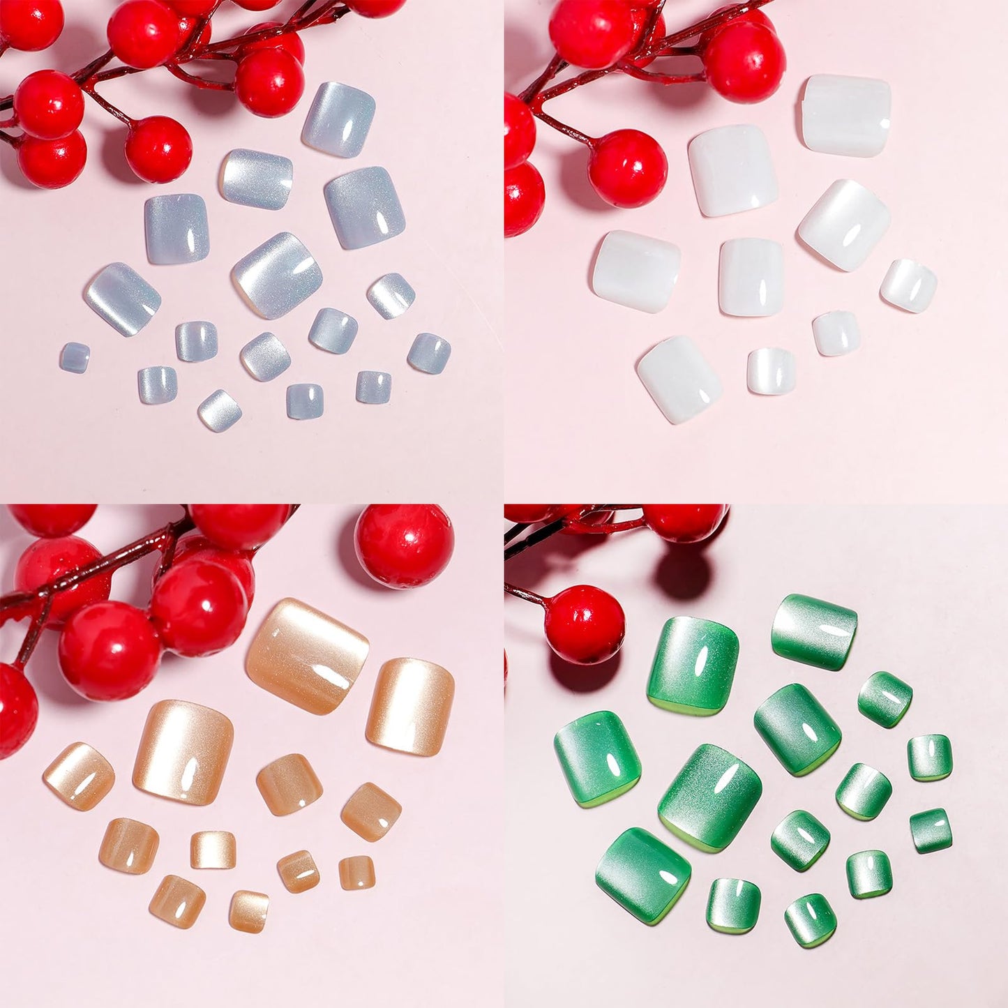 4 Pack Press on Toenails,KKUUOO Short Square Fake Toe Nails,4 Color Summer Press On Toe Nails,shiny Glitter Acrylic Toenails,Full Cover Glossy Stick on Toe Nail for Women Girls 96Pcs