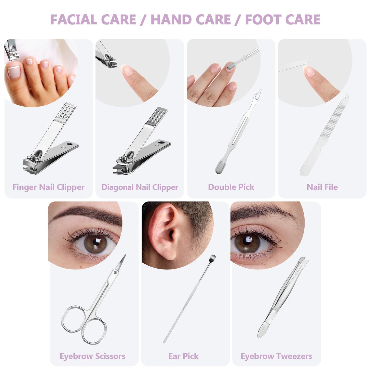 Lanties 12 Set Manicure Set Bulk Mini Manicure Nail Clipper Kit 7 in 1 Stainless Steel Professional Nail Care Pedicure with Travel Portable Bag Grooming Kits for Women Men Home(Purple)