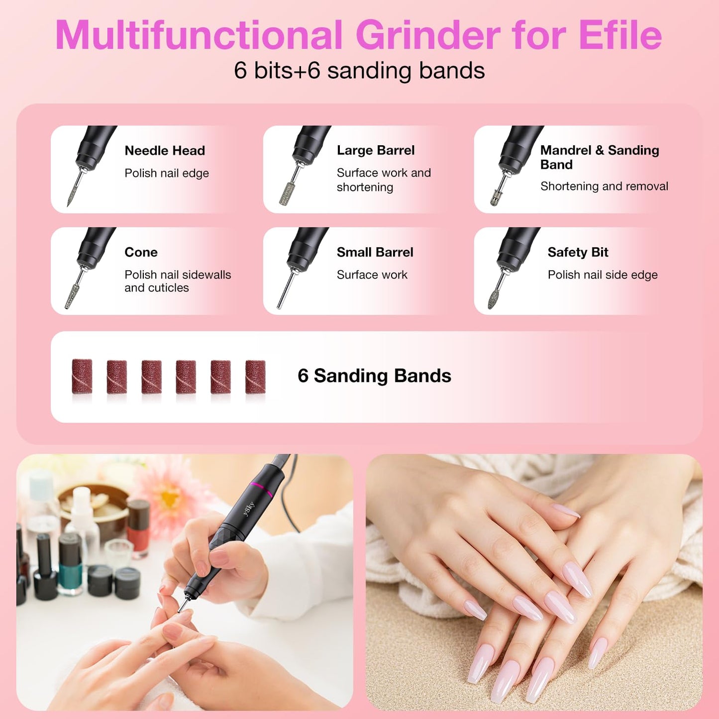 Professional Nail Drill Electric File 45000RPM,Nail File Drill for Acrylic Gel Nails,Cordless Rechargeable Nail Drill Kit,Salon-Grade Efile Nail Machine,Adjustable Speed Efile for Nails(Dark Grey)