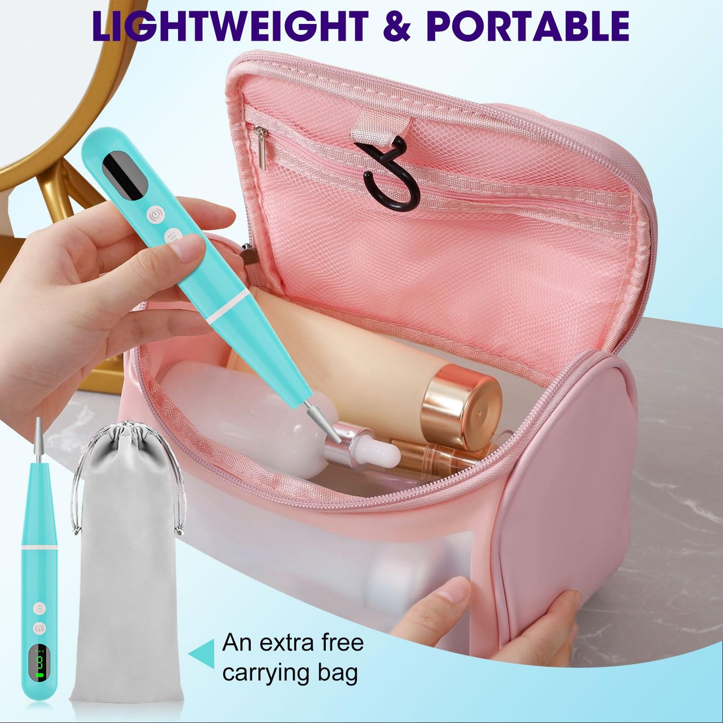 Cordless Nail Drill, Super Lightweight Electric Nail File, Low Noise Electric Nail Drill with 9 Speed & LCD Display, Toenail Grinder for Thick Nail Toenail Cuticle Human Women Baby Pets