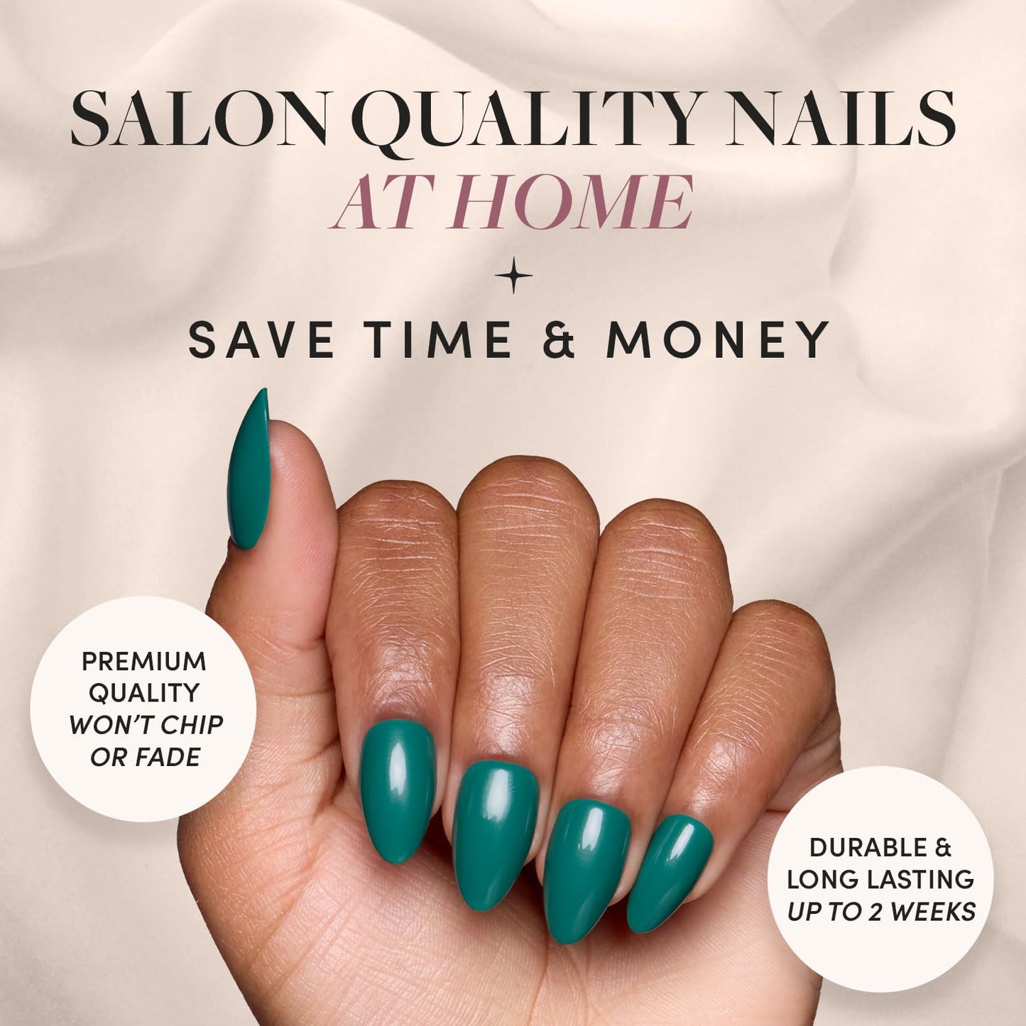 Glamnetic Press-On Nails Bundle - Emerarld Green, Boba & Fairy Dust | Opaque Deep Green Almond False Nails | Opaque Black Almond Fake Nails | Oval Beige-Pink Nails