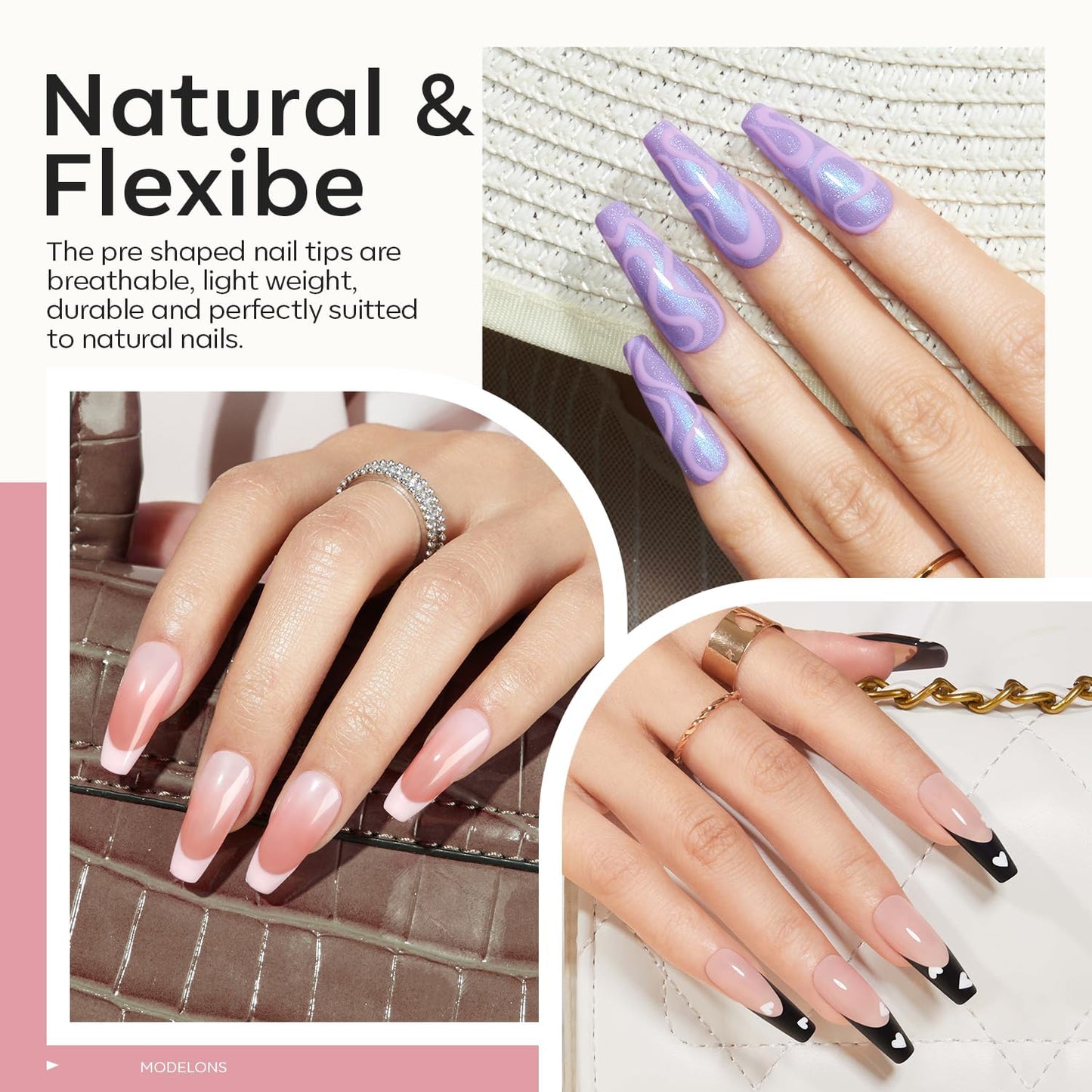 modelones X Nail Gel Kit Long Coffin, 9-in-One Nail Glue with Mini UV Light 216Pcs 12Sizes Pre-Etched Press ons Fake Acrylic Extension Kit DIY Salon Gift