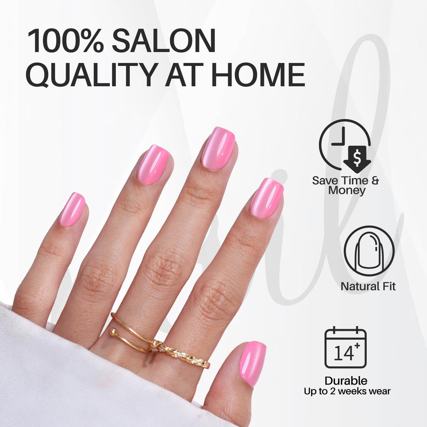 Pastel Baby Pink Press on Nails Short - SHANGMENG Soft Gel Valentines Cat Eye Press on Nails Square for Women Gift, Glossy Glue on Nails in 16 Sizes - 32 Reusable Fake Nails Kit with Glue, Sweet Kiss