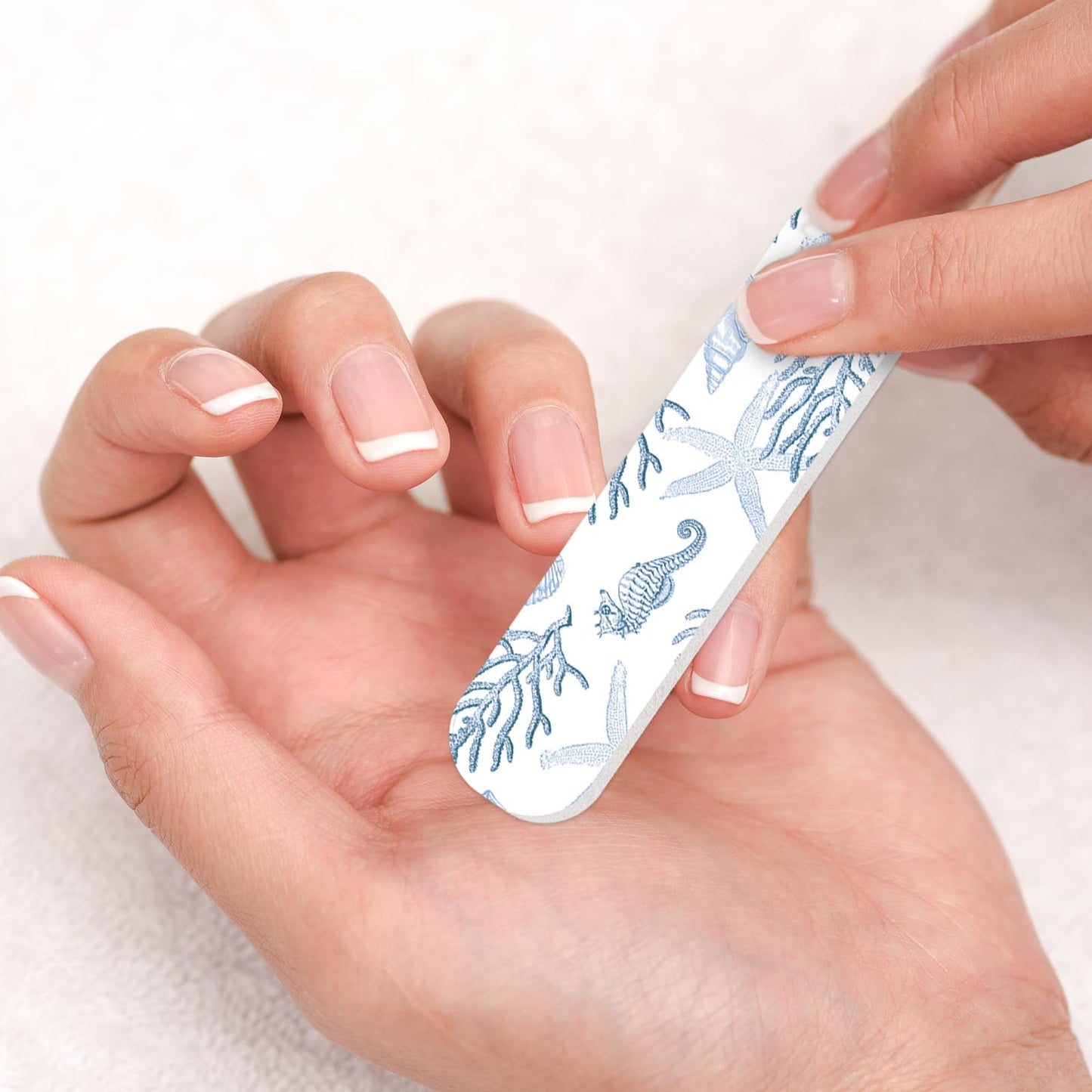 AnyDesign 50 Pcs Summer Nail Files Sea Seashell Coral Seahorse Double-Sided Emery Board Manicure Tools Ocean Blue Fingernails Shaping Buffing Smoothing Filers for Girl Women Gift Supplies