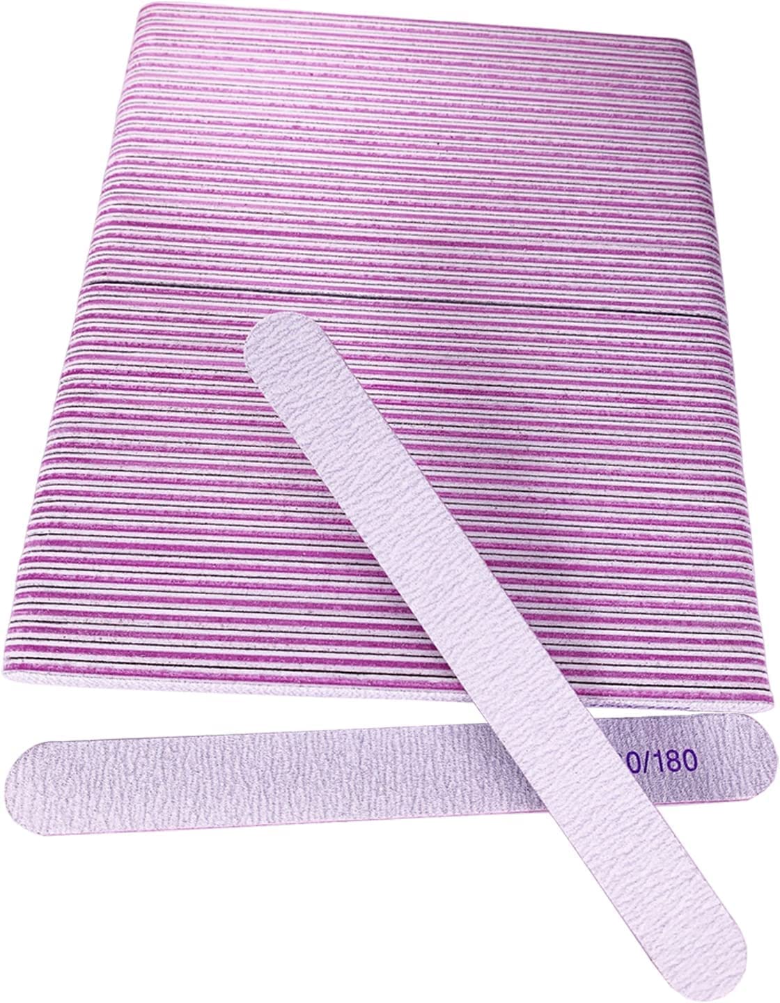 50 Pcs Nail File, Emery Board Nail Files for Acrylic Nails and Natural Nails, 100/180 Grit Double Sided Fingernail File Gel Nail Professional Reusable Washable Manicure Pedicure Kit Set Gray