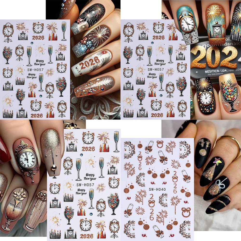 10 Sheets Christmas Nail Stickers for Nail Art, 3D Self-Adhesive New Year Nail Decals, Bell Trees Nail Supplies Nail Art Design Accessories for Women and Girls Manicure DIY Decoration