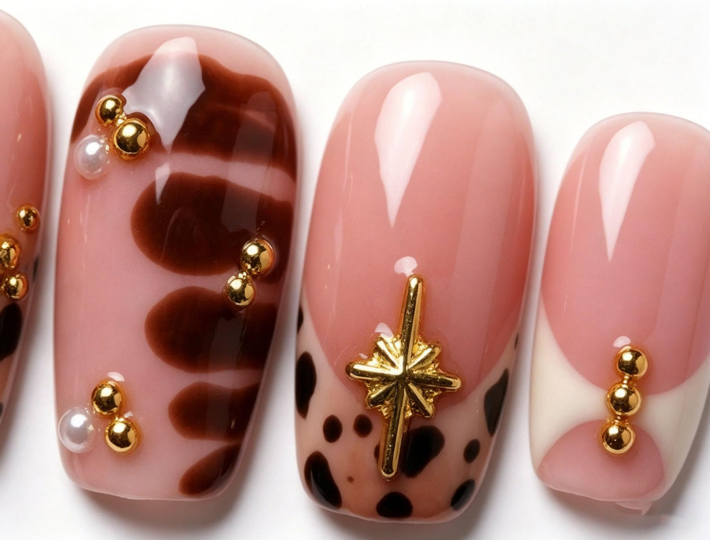 Short Square Press on Nails Handmade 3D Cute Glue on Nails for Women, Luxury Homemade Press on Nail Art Design, Fake Nails with 3D Nail Charms Size M 3