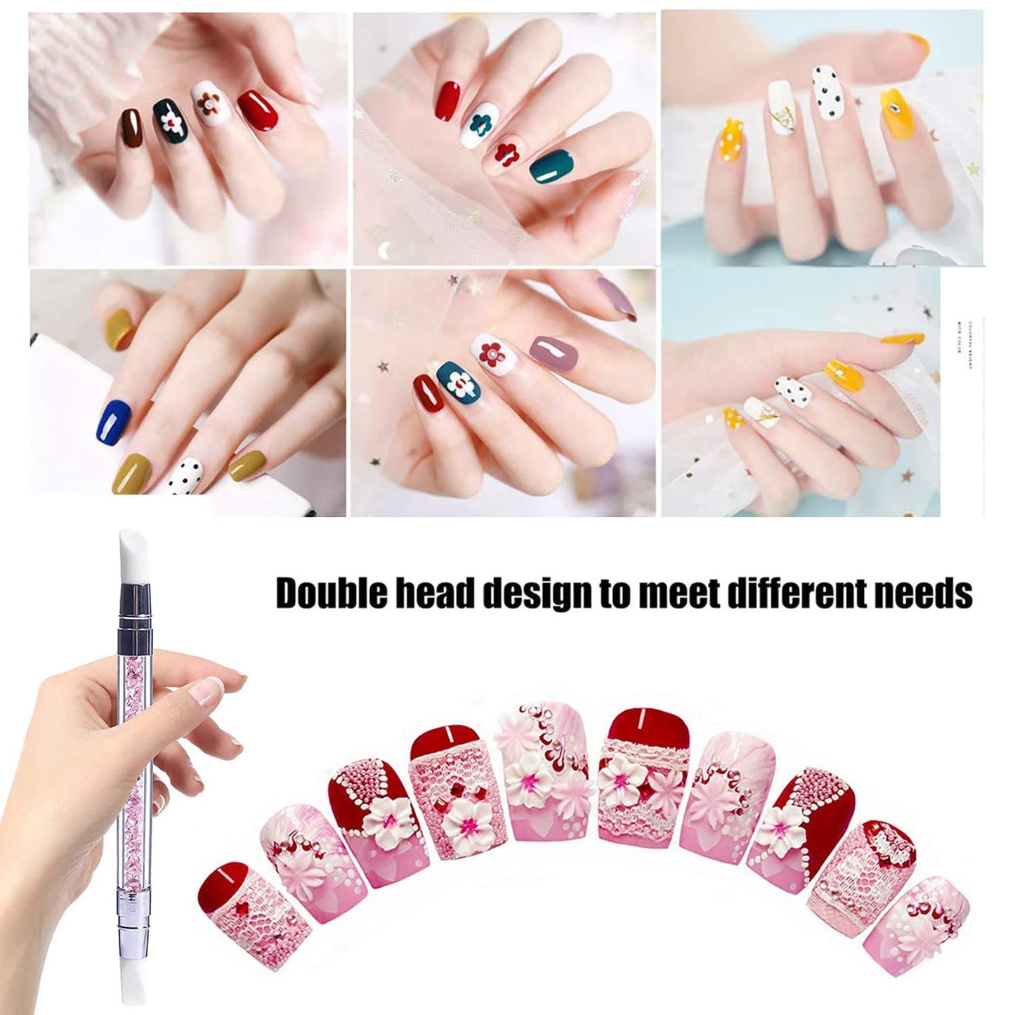 SILPECWEE 10 Pieces Dual Tipped Silicone Nail Tools Nail Art Sculpture Pen Rhinestone Nail Polish Carving Pen Acrylic Nail Brush Nail Art Brushes Nail Painting Kit for Salon DIY