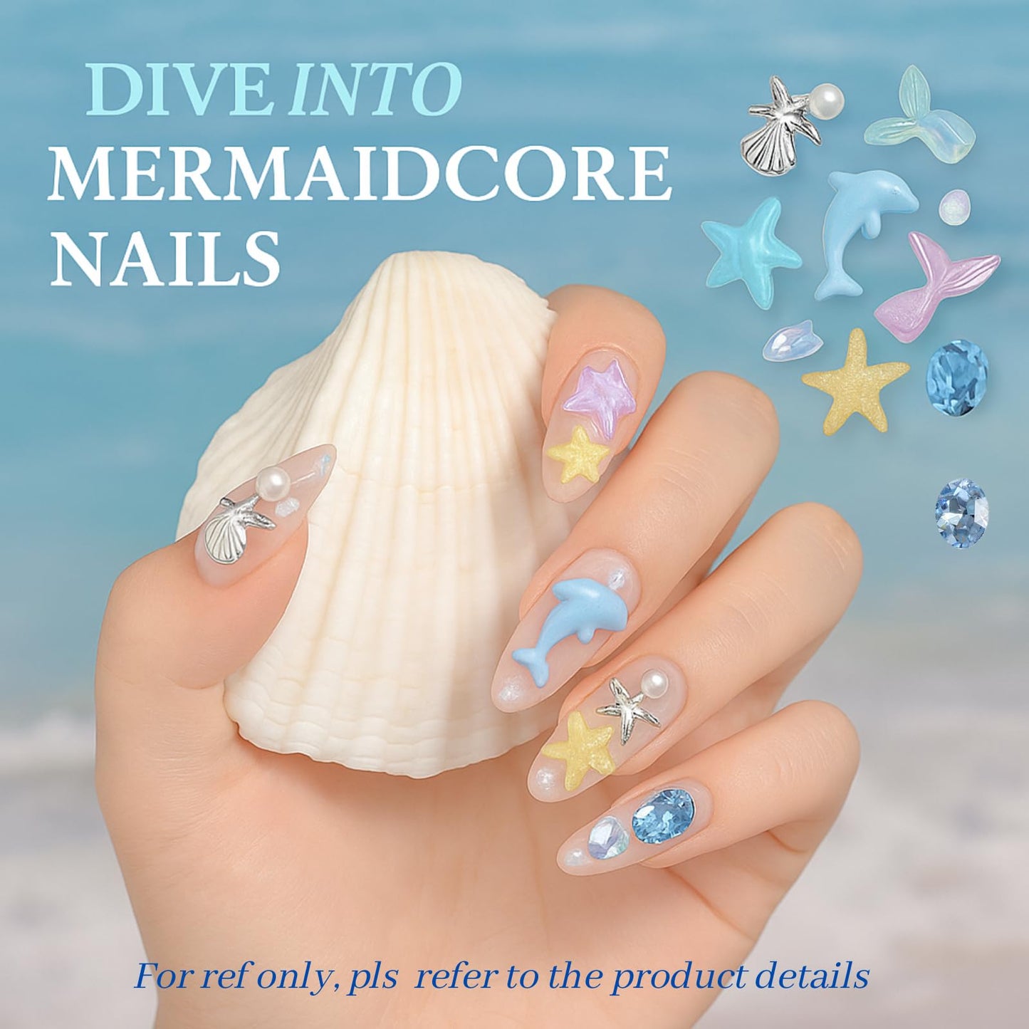 Press On Nails Sizing Kit Card and Ocean Nail Charms Bundle