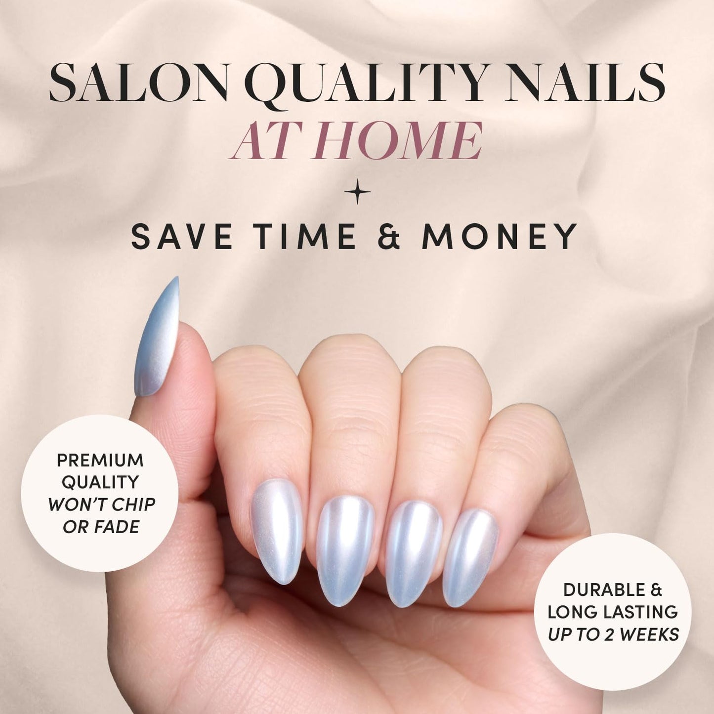 Glamnetic Press On Nails - Something Blue | Short Almond Fake Nails, Baby Blue with a Glossy Glazed Finish, Salon Quality | 15 Sizes - 30 Nail Kit with Glue