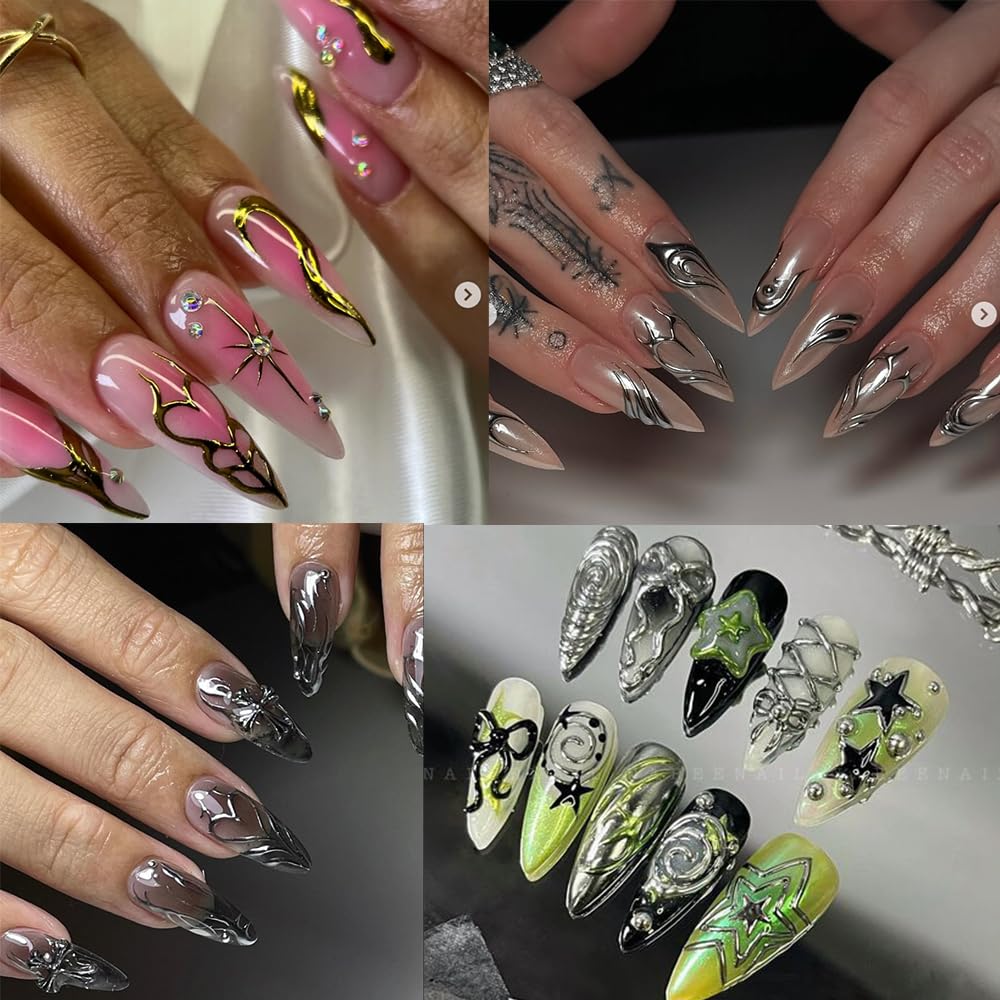 5 Sheets Gothic Nail Stickers for Nail Art, 3D Self-Adhesive Nail Decals Gold Silver Witchy, Nail Supplies Nail Art Designs Accessories for Women and Girls Manicure DIY Decoration