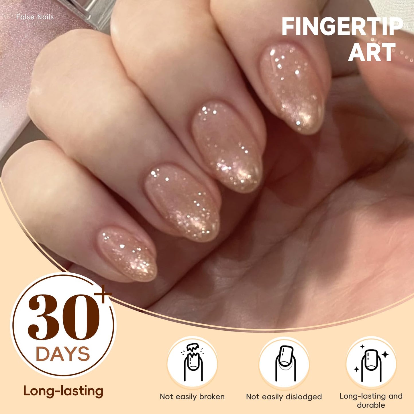 HOSAILY Short Almond Press on Nails, Nude Pink Cat Eye Glitter Sparkle, Daily Elegant Cute Versatile Fake Nails for Women, 24pcs Glossy Shimmer Shiny Artificial False Nail Press Ons with Bling Design