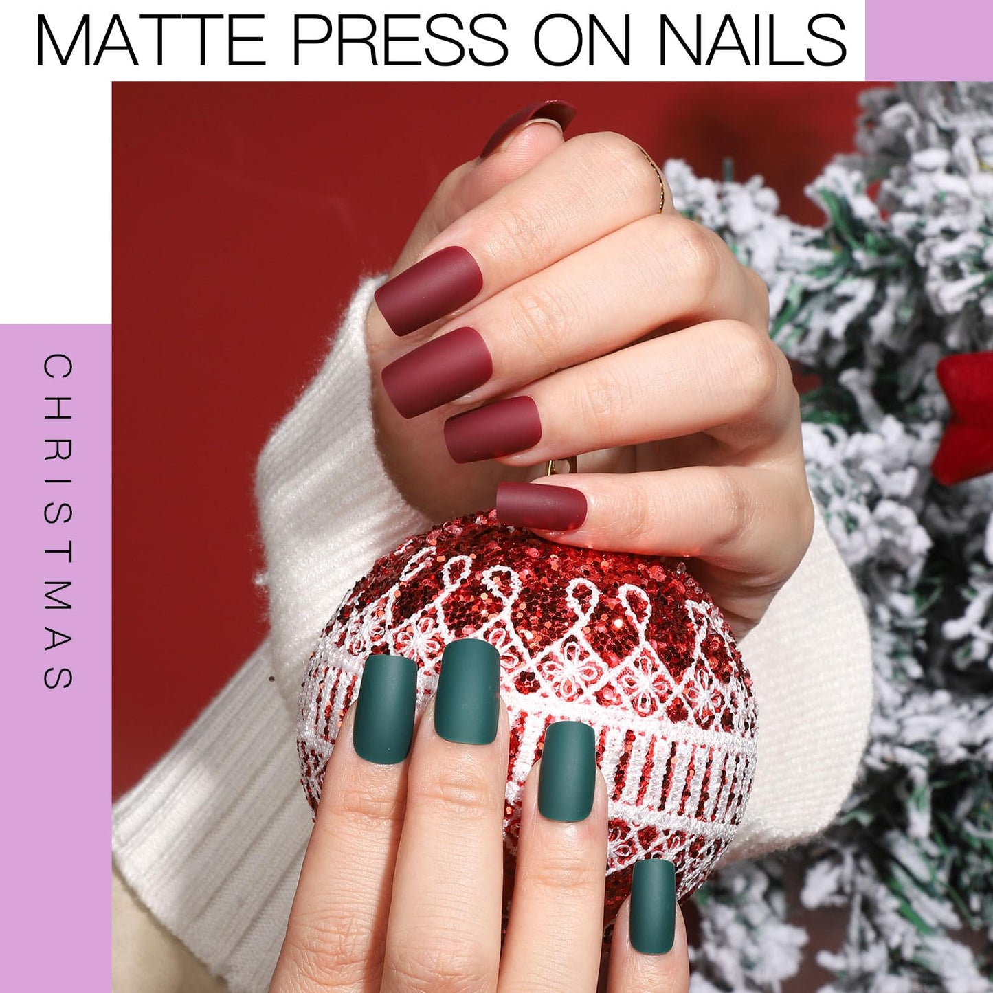 Teenitor Press on Nails Medium Square, 24Pack 576Pcs Press on Nail Kit with Glue, French Tip Nail Press ons Fake Nails for Women, Glitter Matte Glossy Stick on Nails for Nail Art Girls