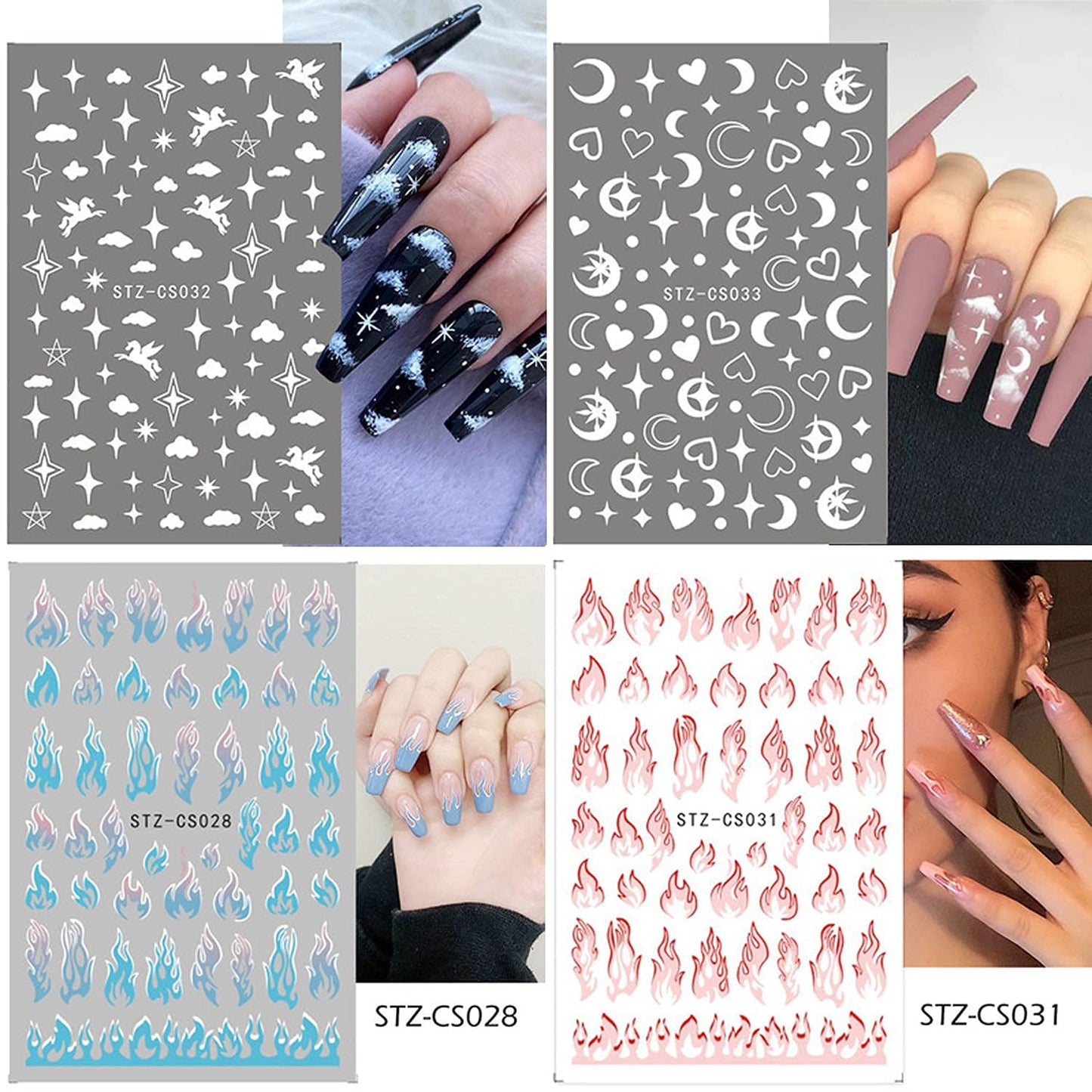 8 Sheets Heart Nail Art Stickers with 18 Sheets Colorful Nail Art Stickers