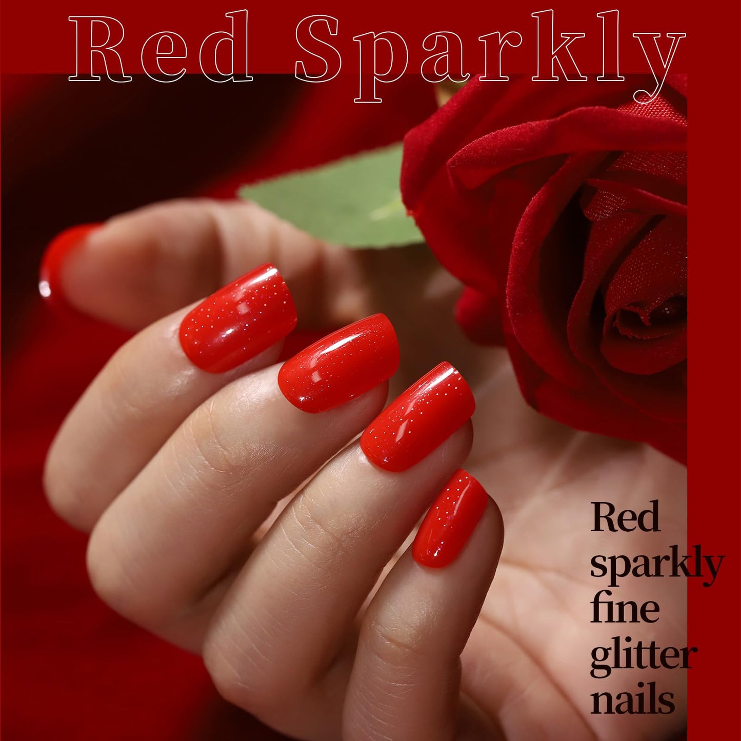 FANDAMEI Red Press on Nails, 6 Colors Cat Eye Press On Nails Short Square, Glossy Red Cat Eye Nails for Women Salon Quality, Natural Fit Fake Nails Fine Diamond Shine, Glitter Nails Kit for Festival